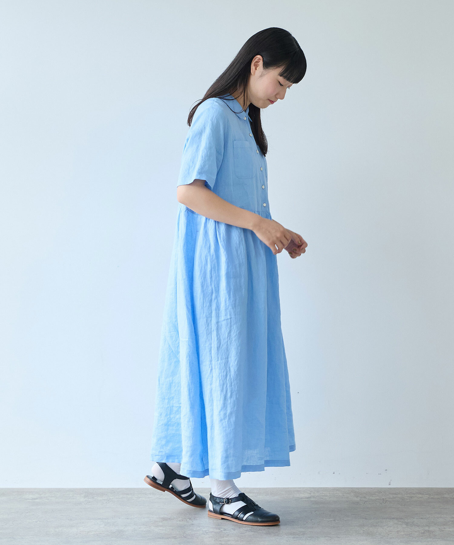 AMBIDEX Store ○ 60s フレンチリネン シャツワンピース(F サックス
