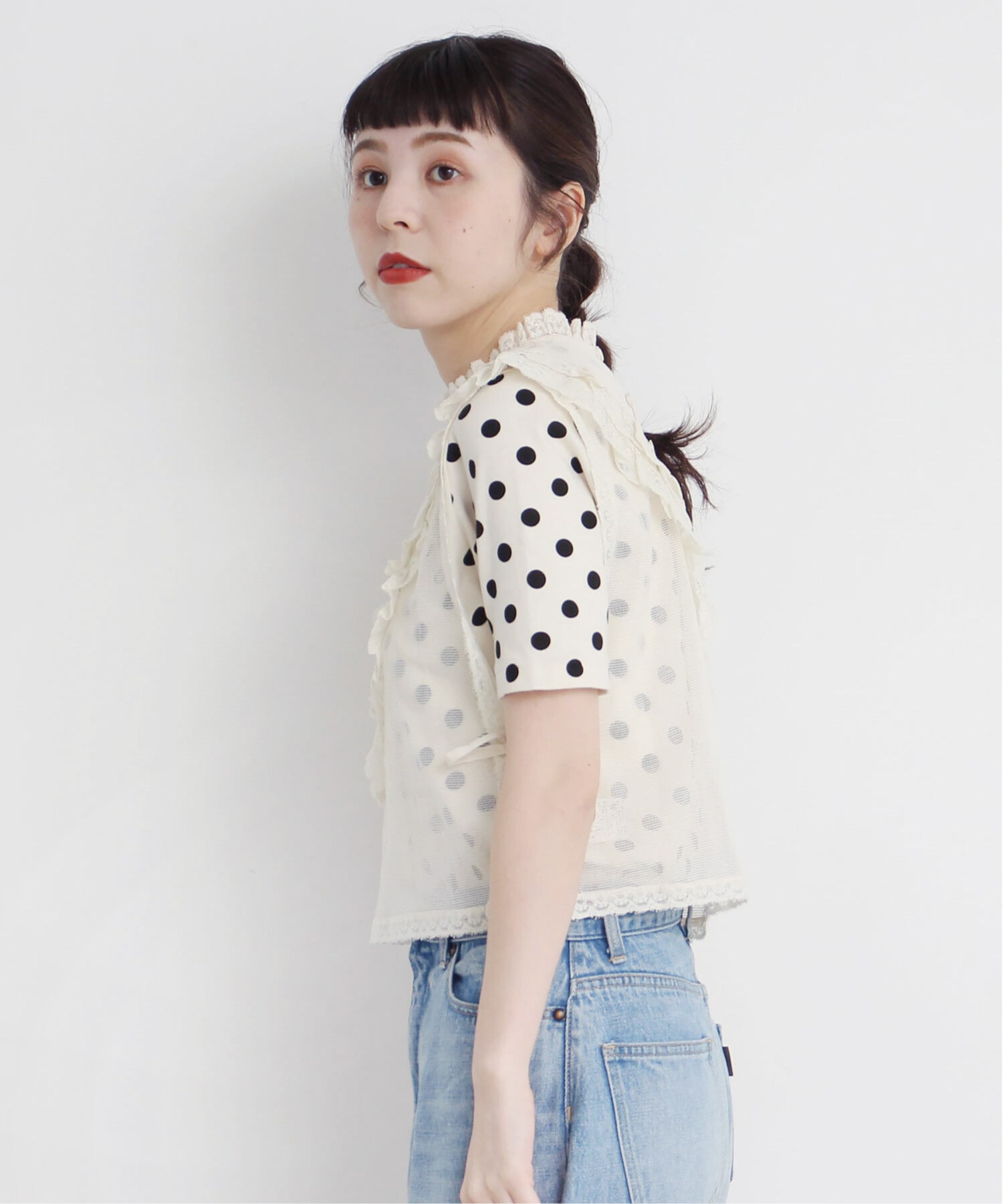 AMBIDEX Store 〇コットンメッシュ レースノースリーブブラウス(F キナリ): Dot and Stripes CHILD WOMAN