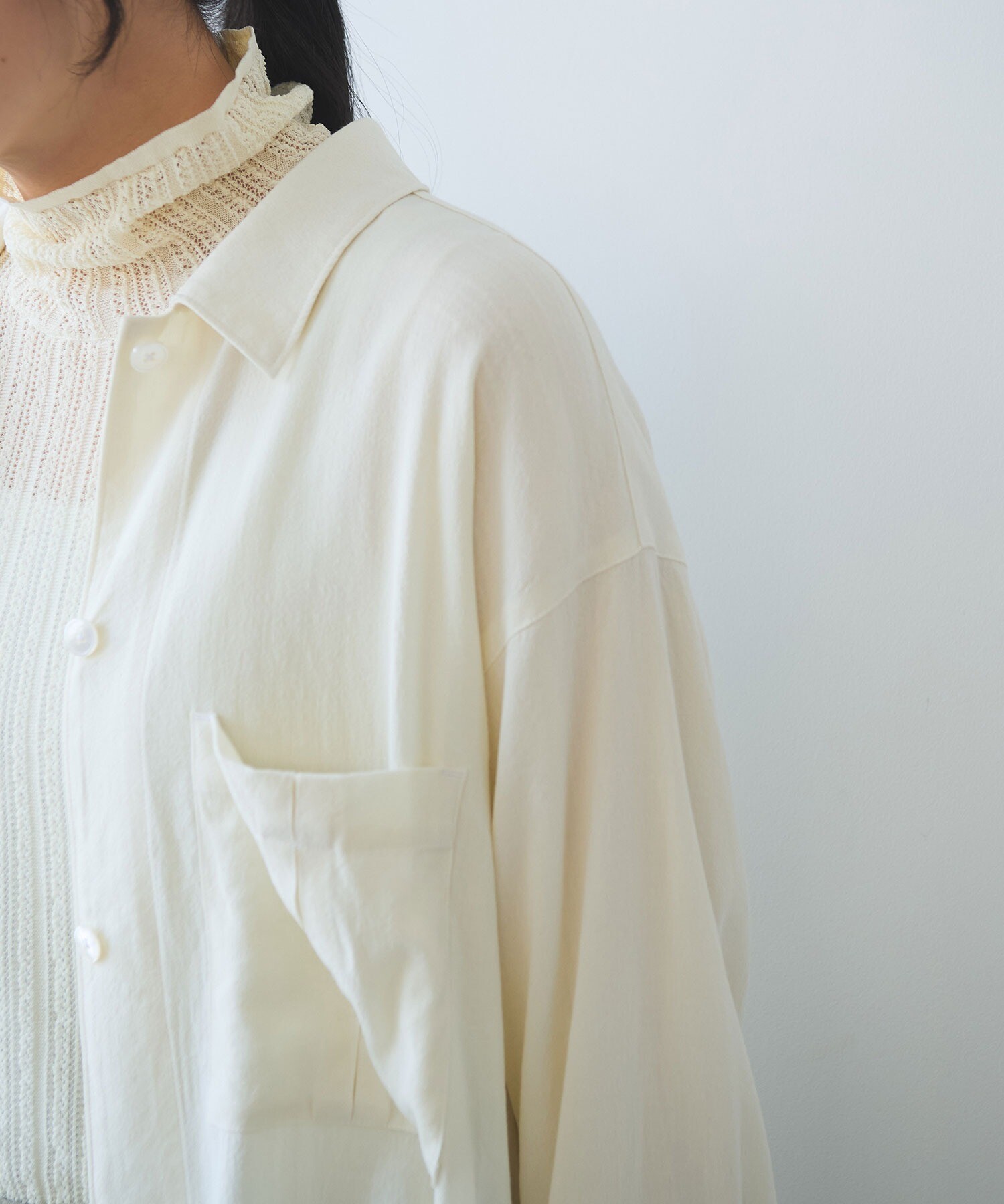 美品✨アクリス AKRIS バージンウール オーバーシャツ ベージュ 羽織 ノーカラーウールコート ベージュ【AOKI公式通販】