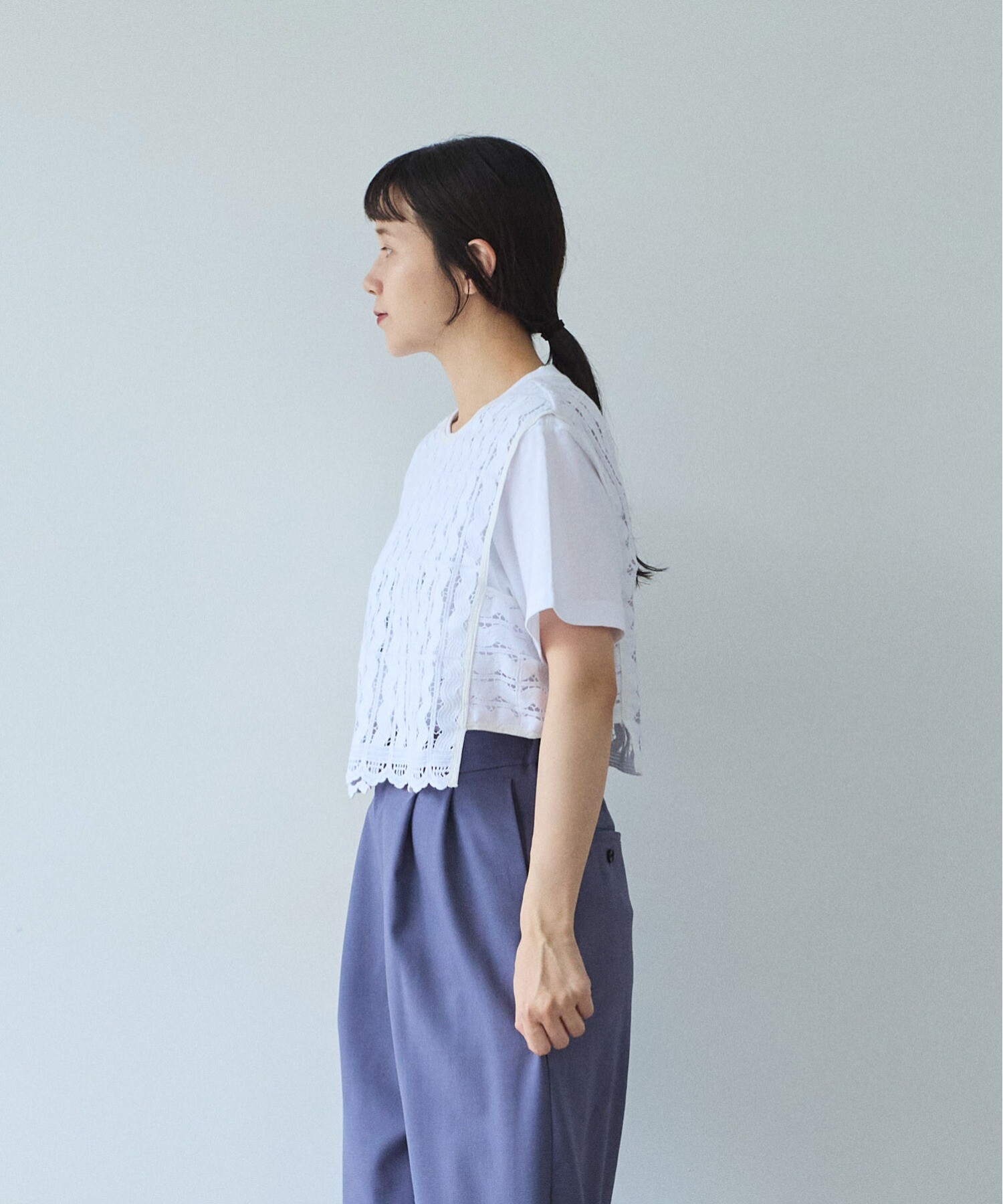 AMBIDEX Store Cotton/wave lace ベスト(F シロ): yuni