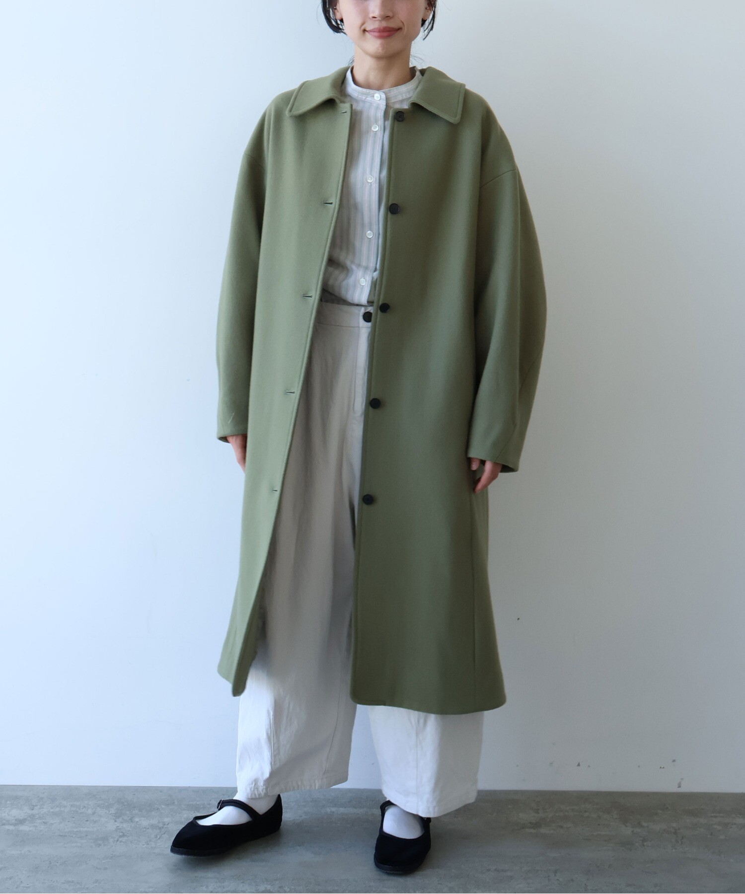 AMBIDEX Store ○ウールsuper100 bal collar cocoonコート (F カーキ