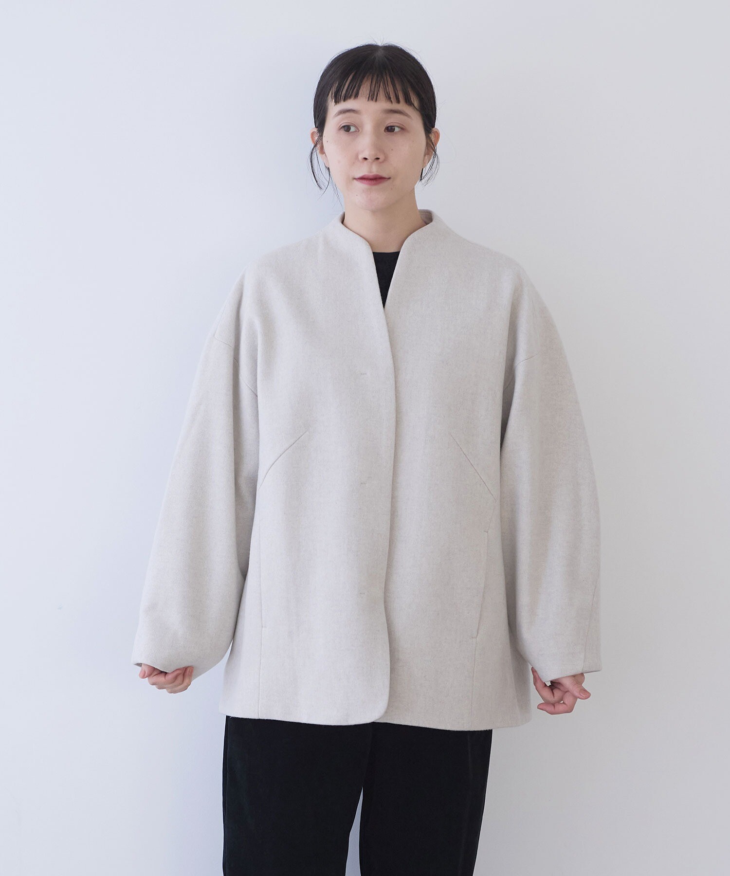 AMBIDEX Store ウールsuper100 middle length cocoonコート(F キナリ