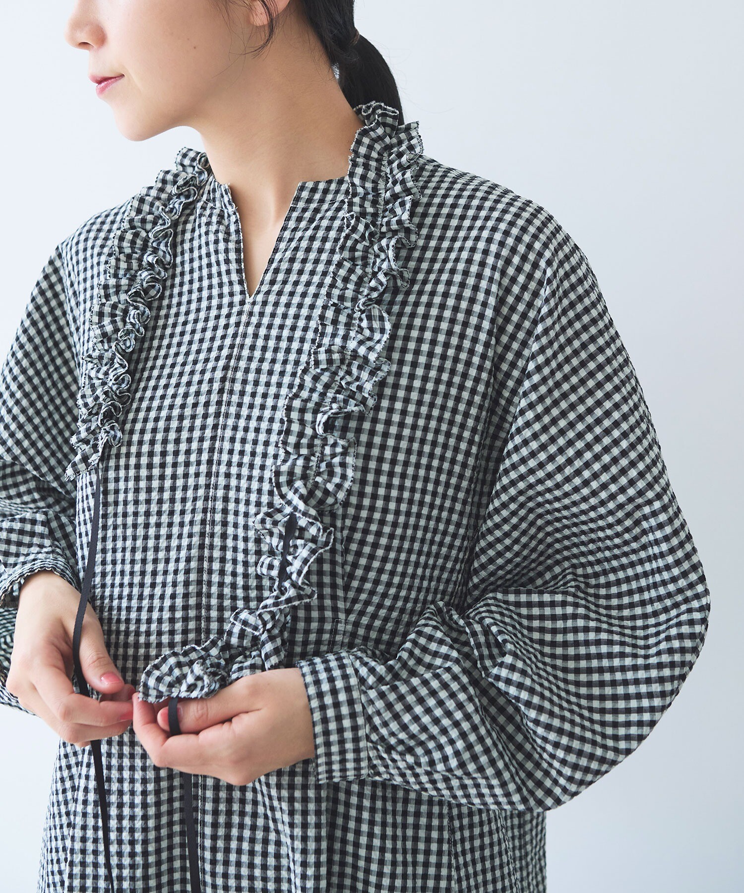 AMBIDEX Store コットンシルク サッカーチェック フリルアクセサリー(F