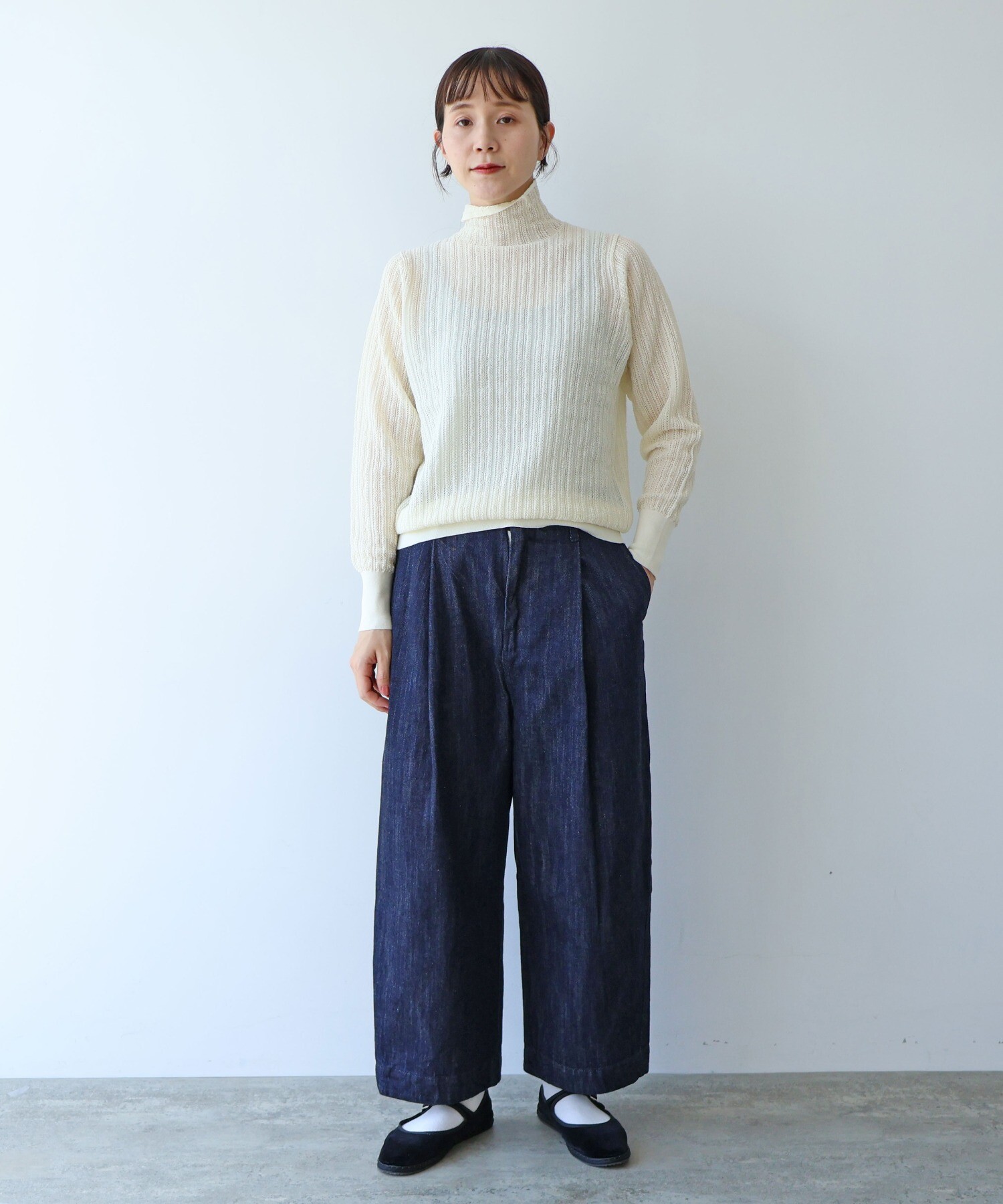 AMBIDEX Store ○コットン/ナイロン sheer stripes ハイネック