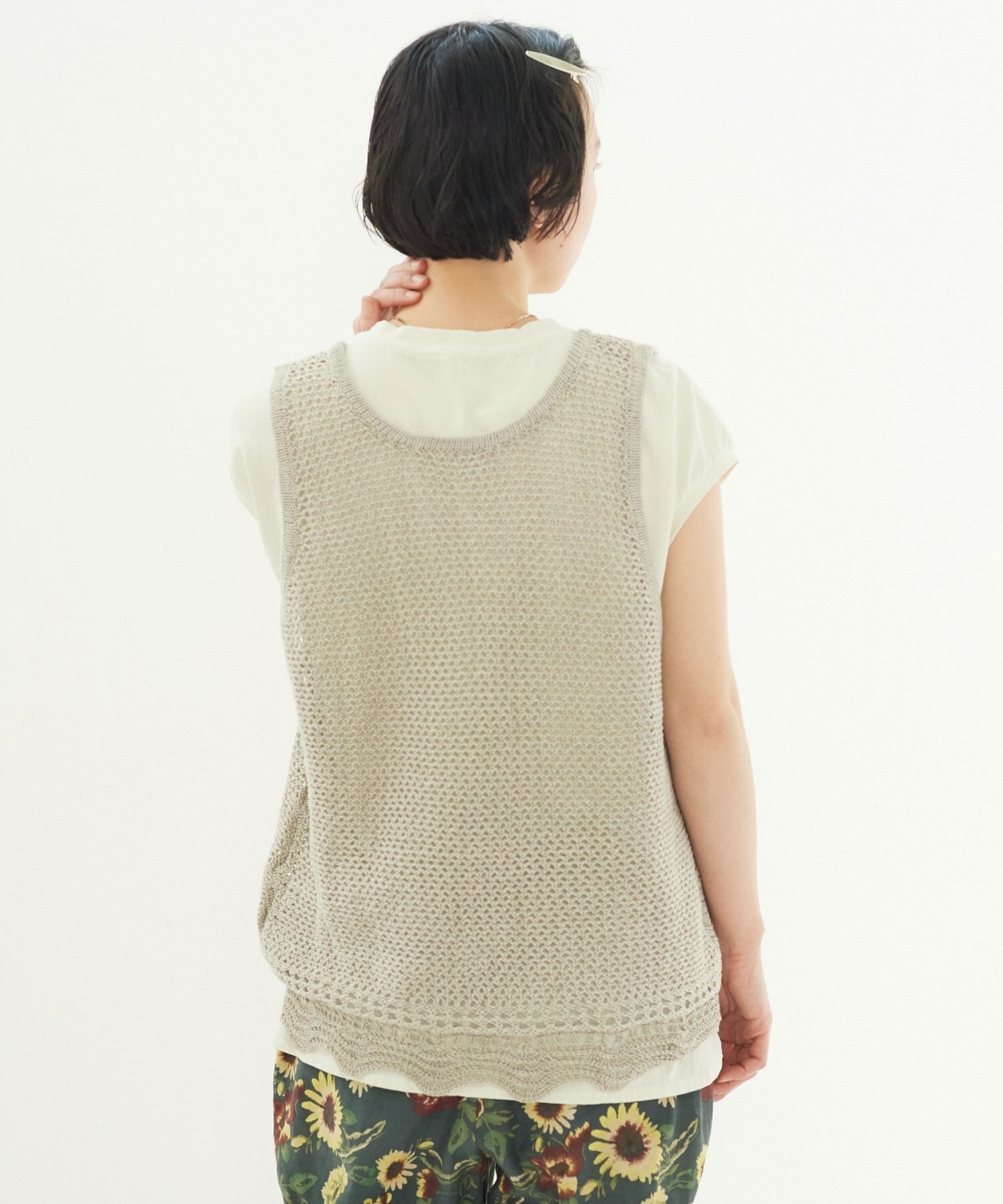 AMBIDEX Store Pure Linen knit すかしタンクベスト(F クロ): yuni