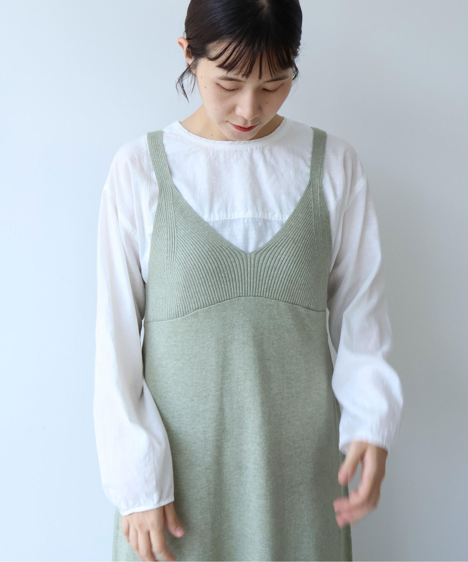 AMBIDEX Store コットンウール knit ビスチェワンピース (F コン