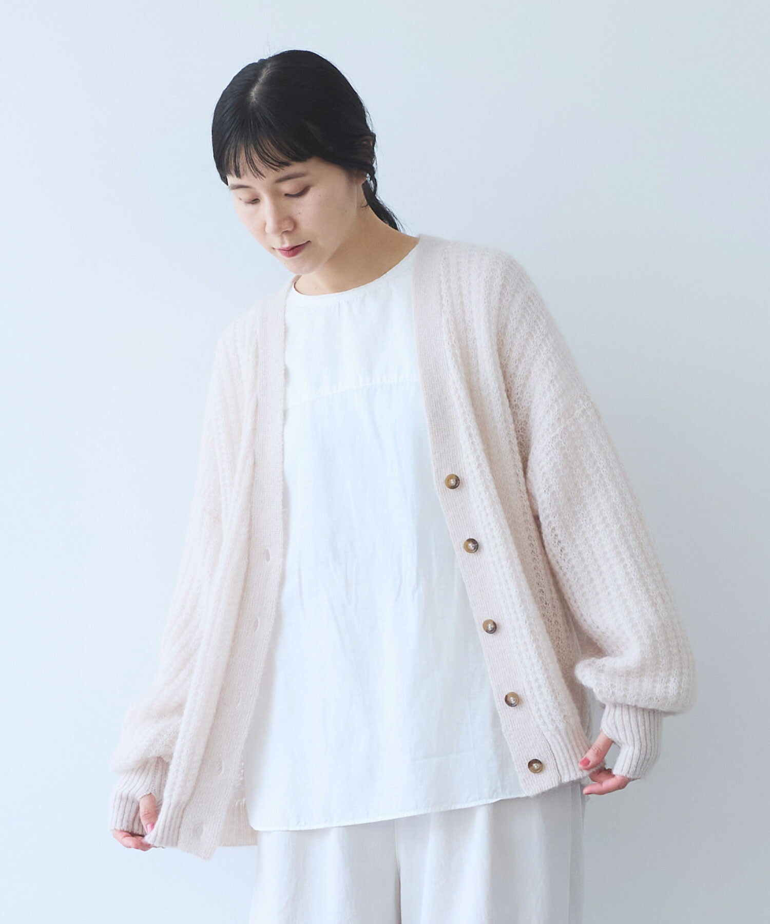 AMBIDEX Store ○ウール/mohair/ナイロン カーディガン(F ピンク): yuni