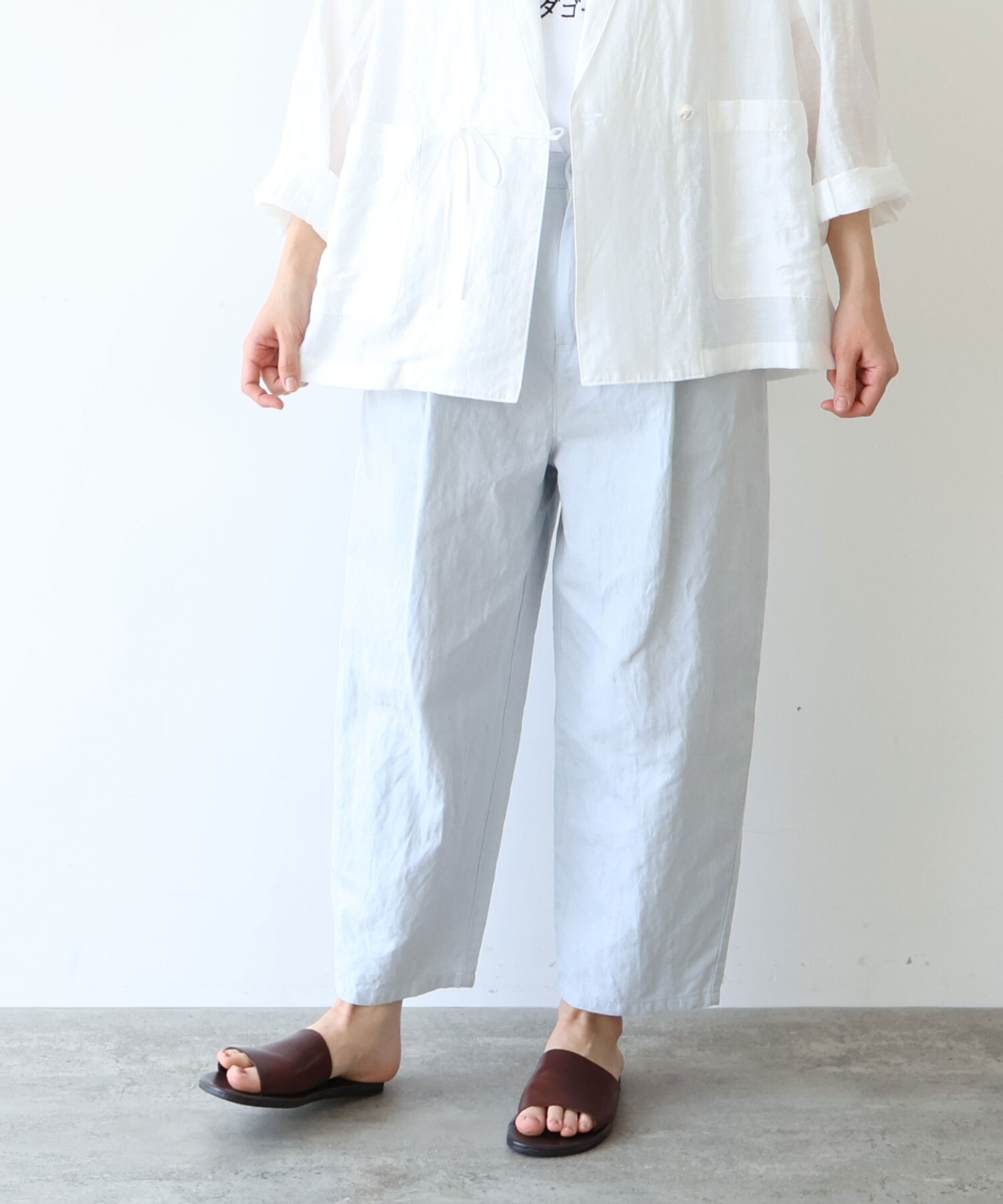 AMBIDEX Store Cotton/Linen denim back gum パンツ(S シロ): yuni