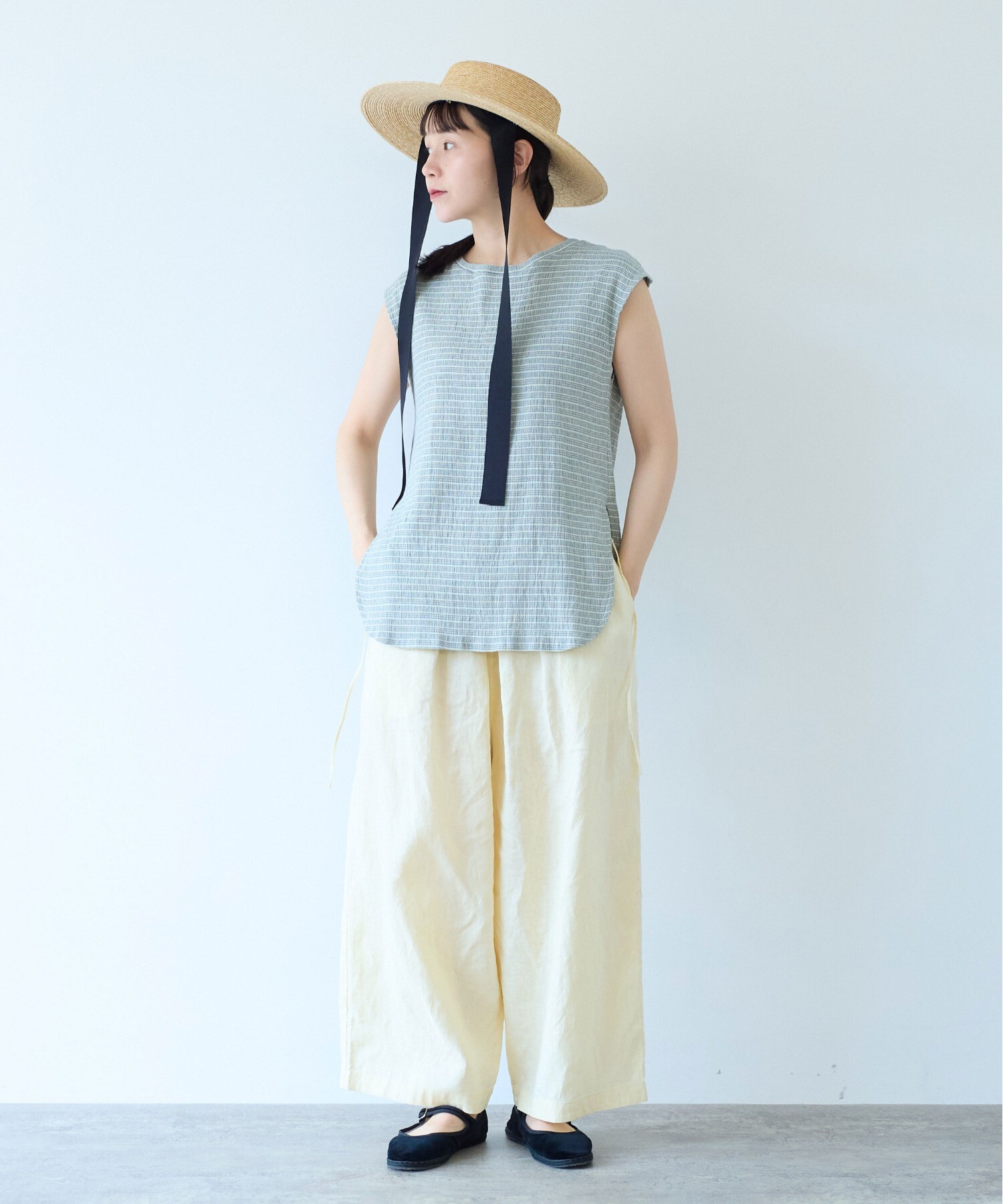AMBIDEX Store △○Linen drawstrings パンツ(F クロ): yuni