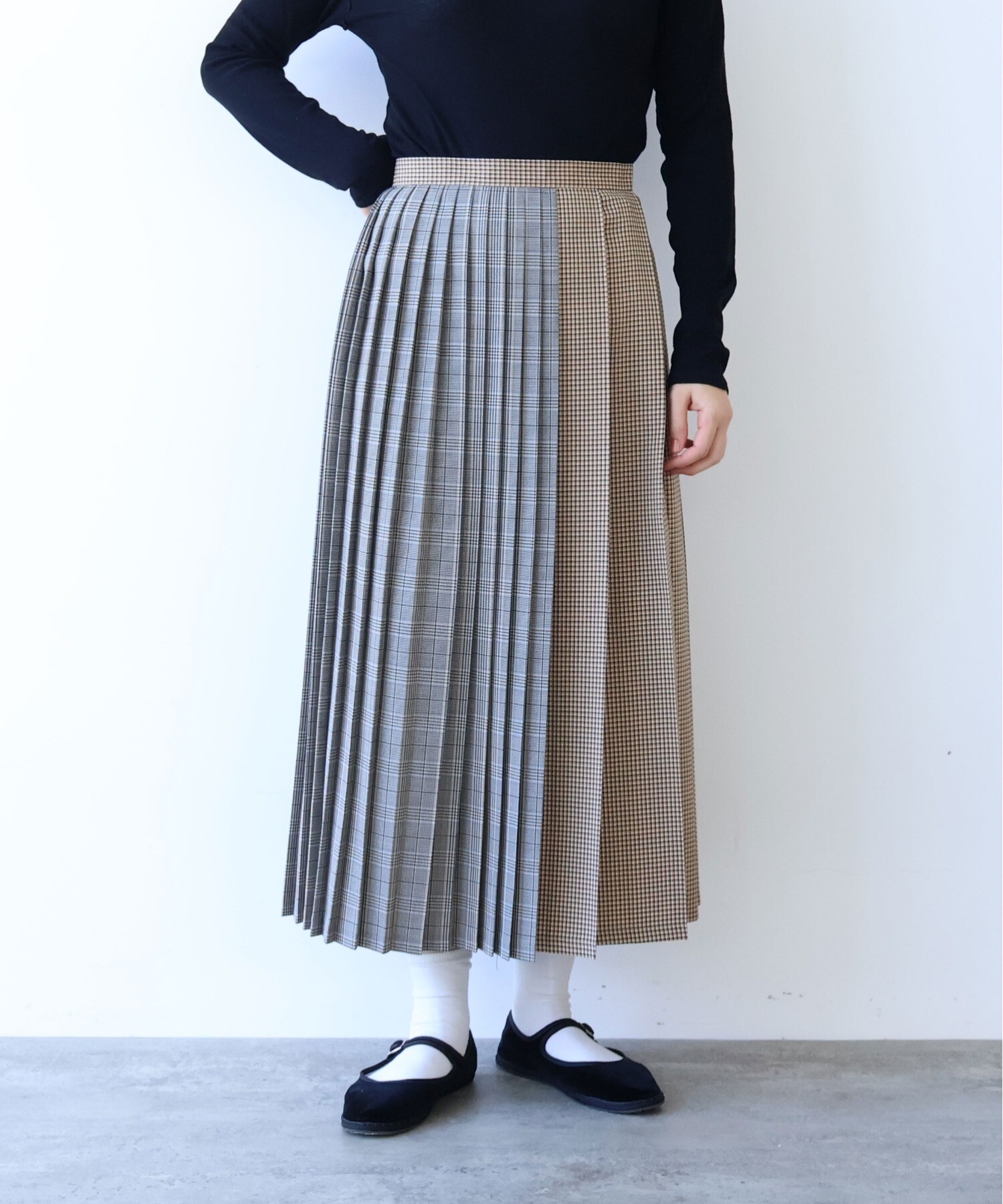 【yuni 】wool polyester チェックプリーツスカート 尾州産オリジナルチェック生地】ロングプリーツスカート - yuni(ユニ