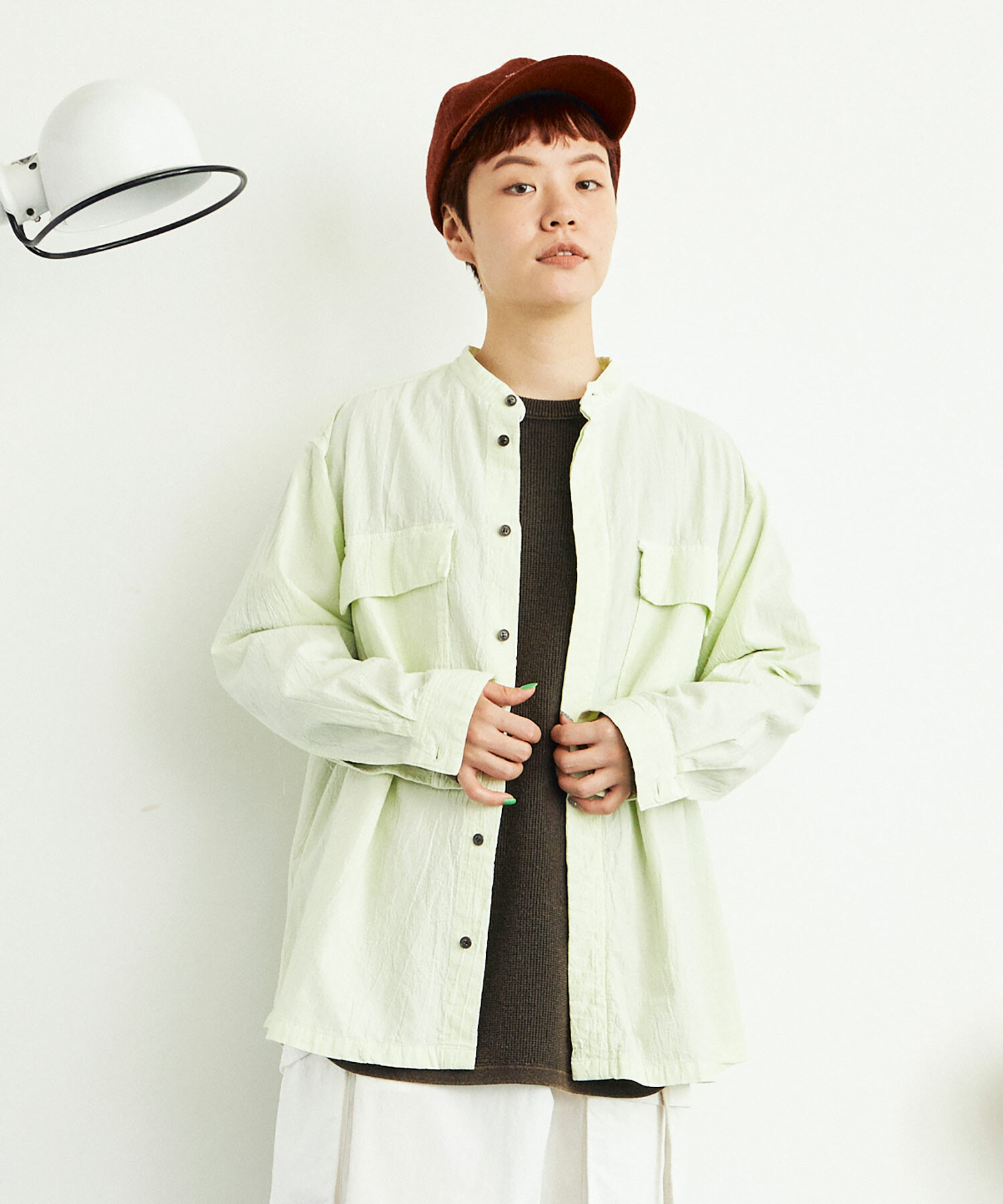 AMBIDEX Store ○強撚POPLIN 製品染 POCKET シャツ(F LIGHT GREY