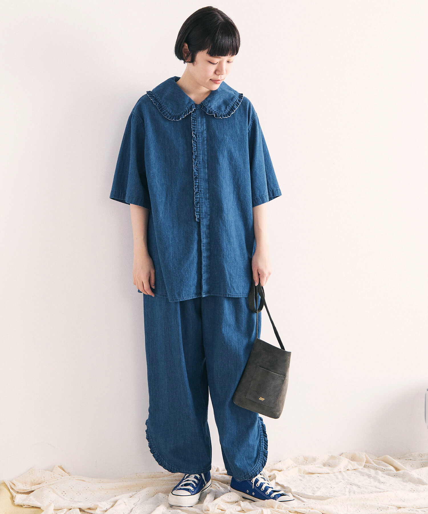 AMBIDEX Store 【予約販売】○FRILL BIG COLLAR シャツ(DENIM)(F LT 