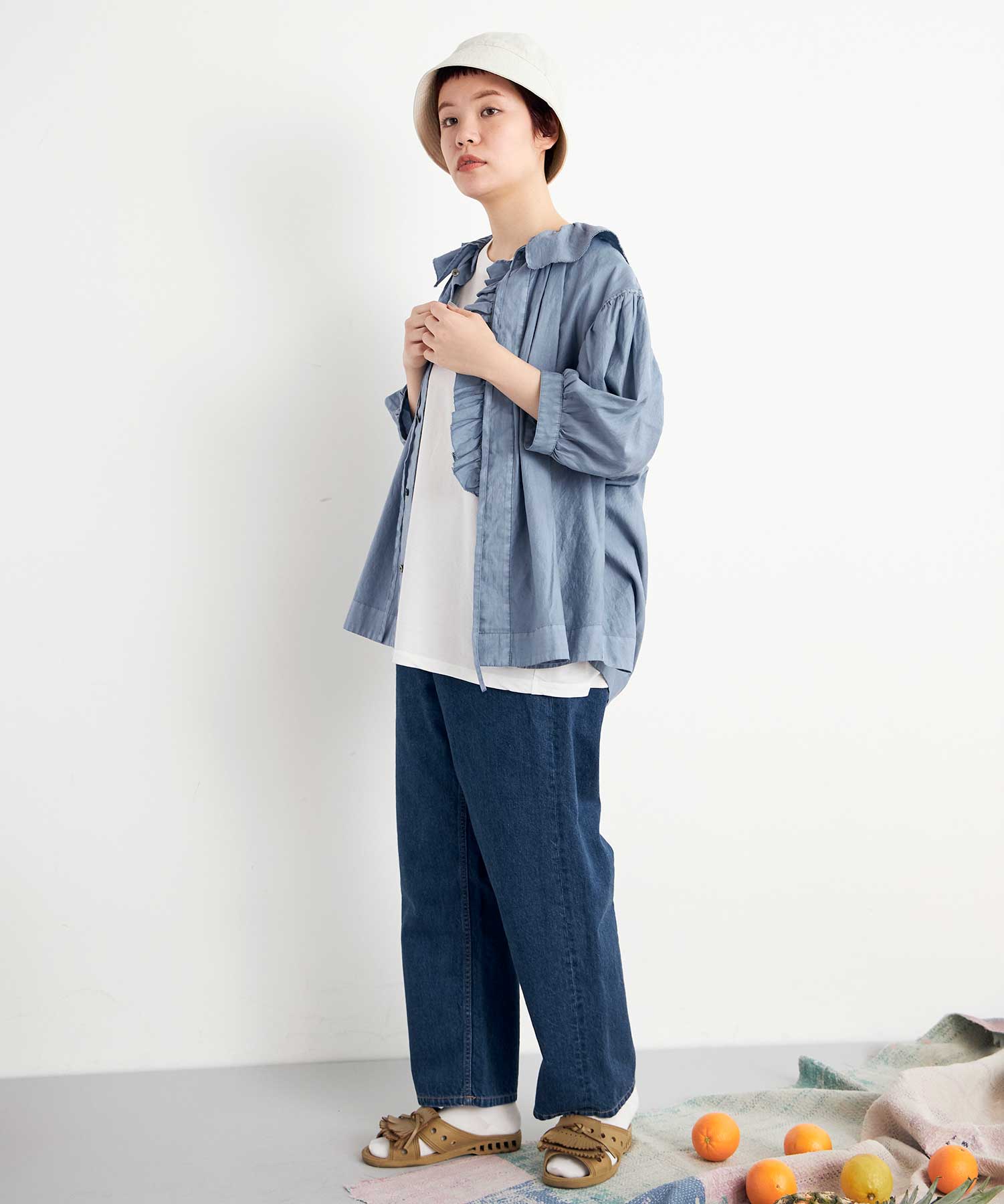 AMBIDEX Store △○80satin frill puff ブラウス(F DENIM): FLAT