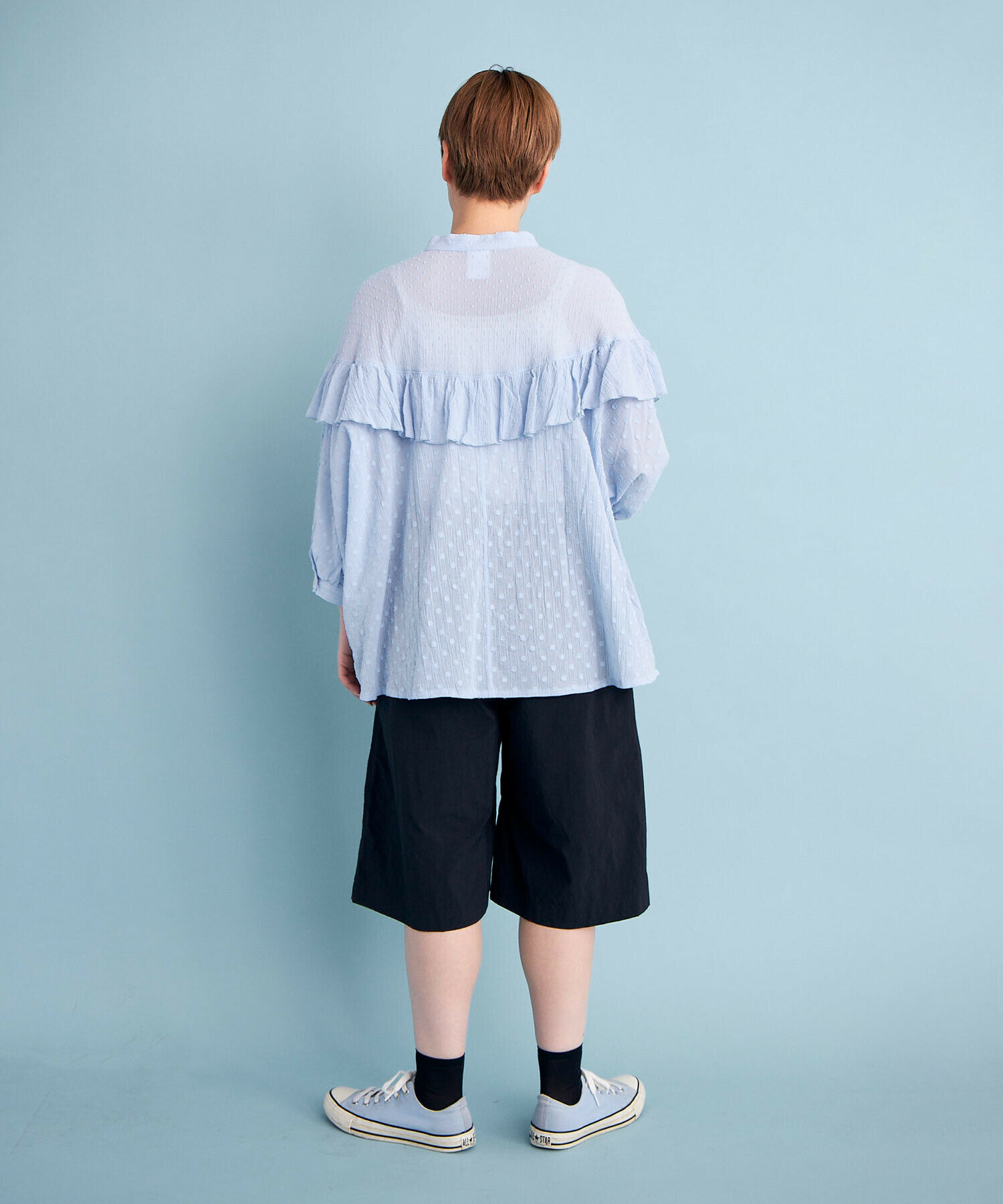 AMBIDEX Store DOT CUT DOBBY ROUND FRILL ブラウス(F WHITE): buoybuoy
