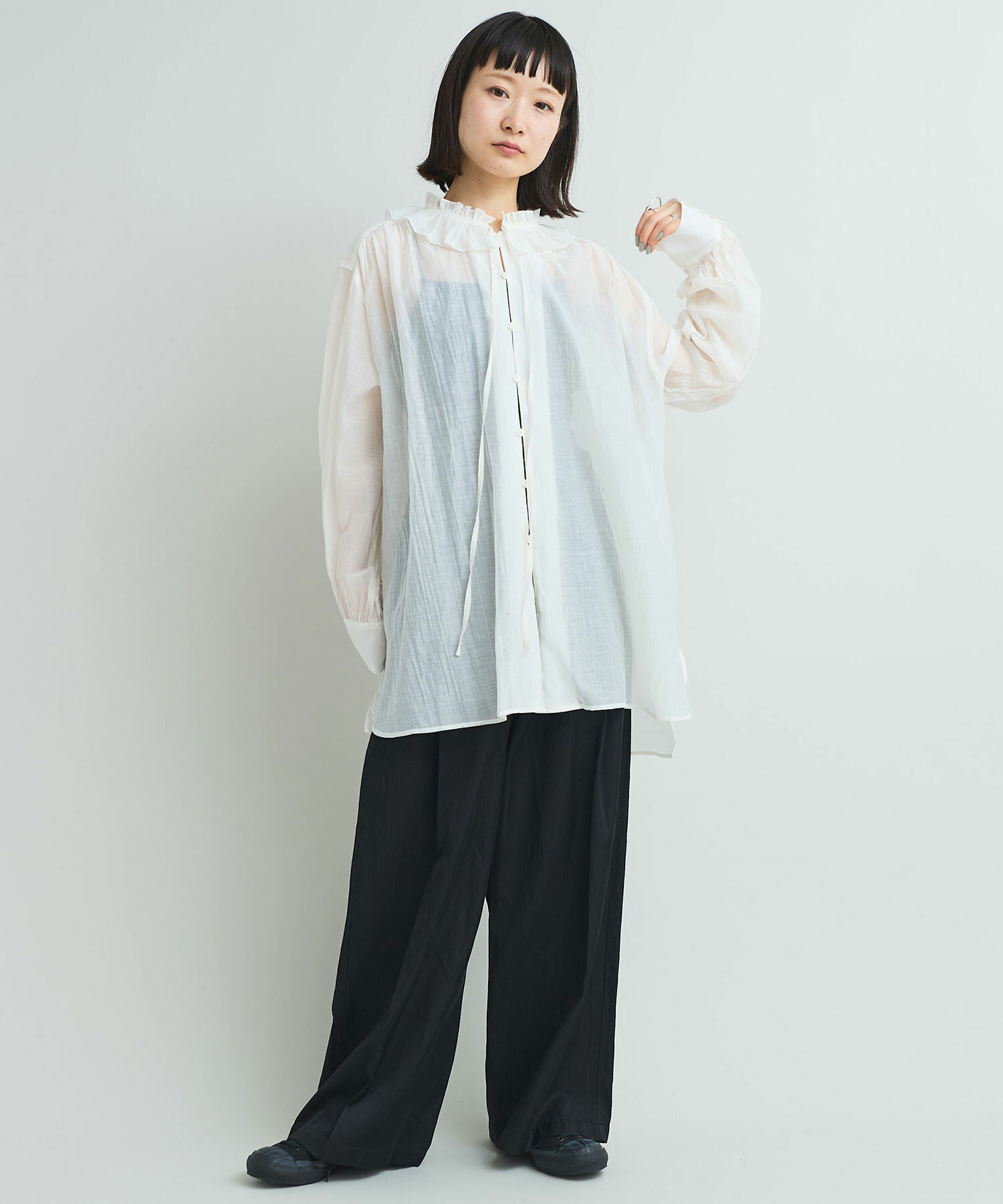 Sono◆長袖ブラウス/1/ポリエステル/WHT/S224TV046 AMBIDEX Store 【予約販売】〇綿ナイロンローン ギャザーカラー