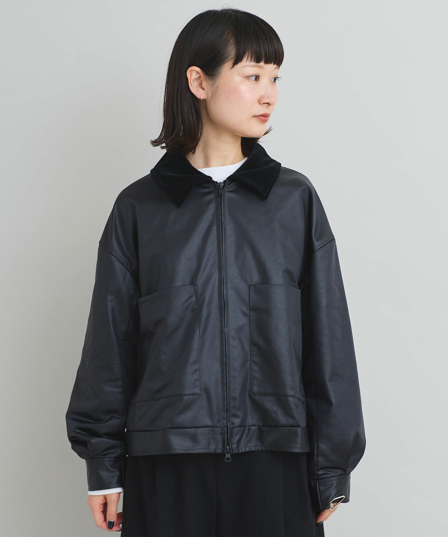 AMBIDEX Store フェイクレザージップ ブルゾン(F クロ): iki