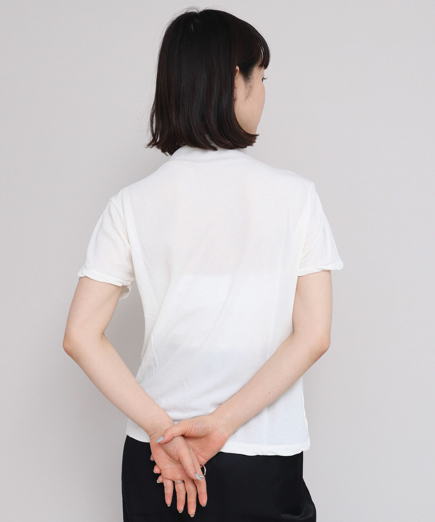 AMBIDEX Store GV引き揃え天竺 ハーフネック Tシャツ(F シロ): iki