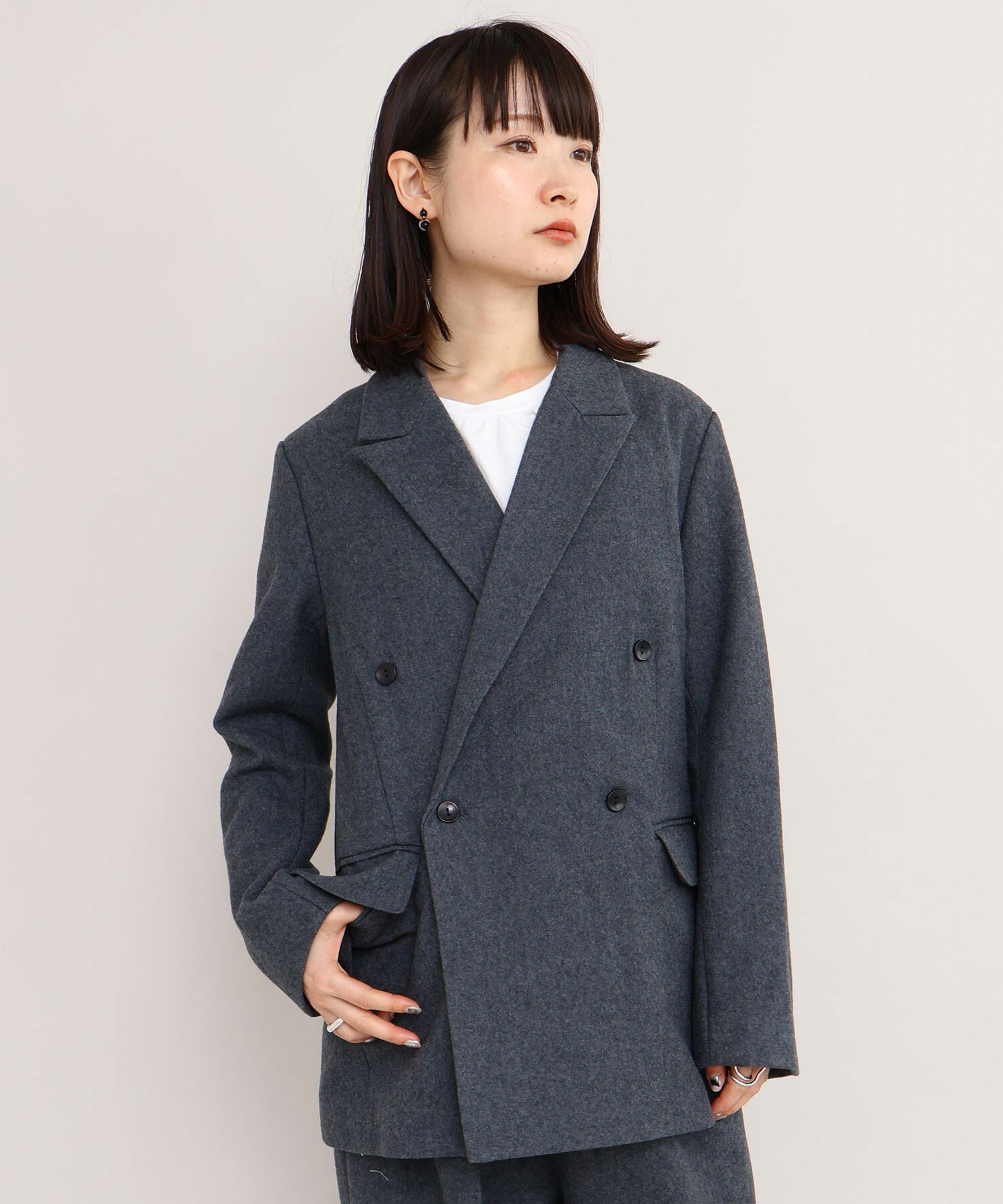 AMBIDEX Store 強縮ウール ダブルテーラード ジャケット(F クロ): iki