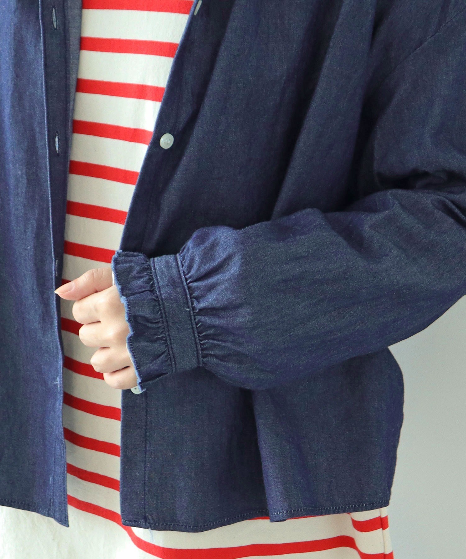 AMBIDEX Store ○ライトオンスデニム スタンドフリルブラウス(F