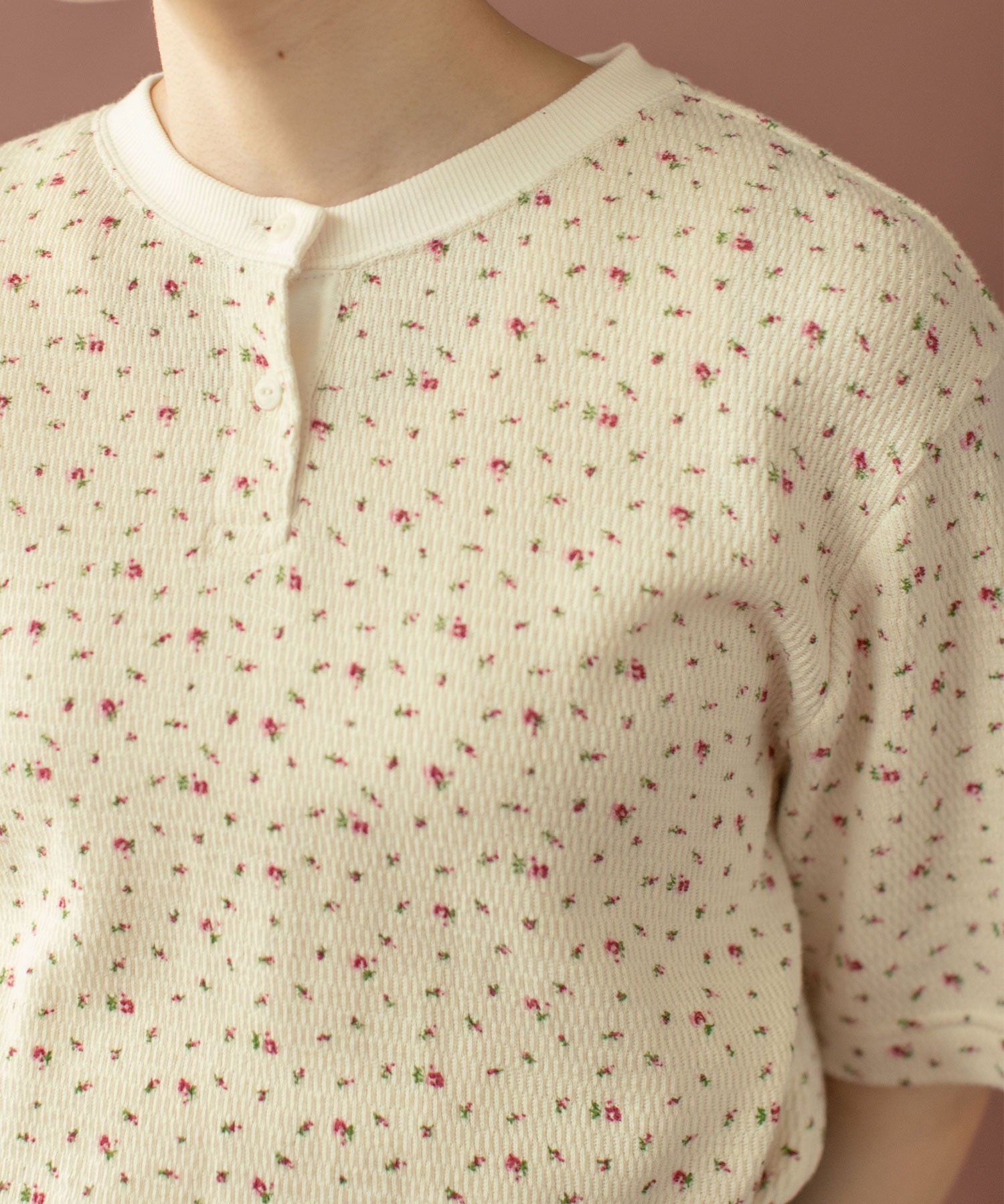 tシャツ USEDサーマル小花プリント ヘンリーネックTシャツ レディース AMBIDEX Store ○USEDサーマル小花プリント ヘンリーネックT