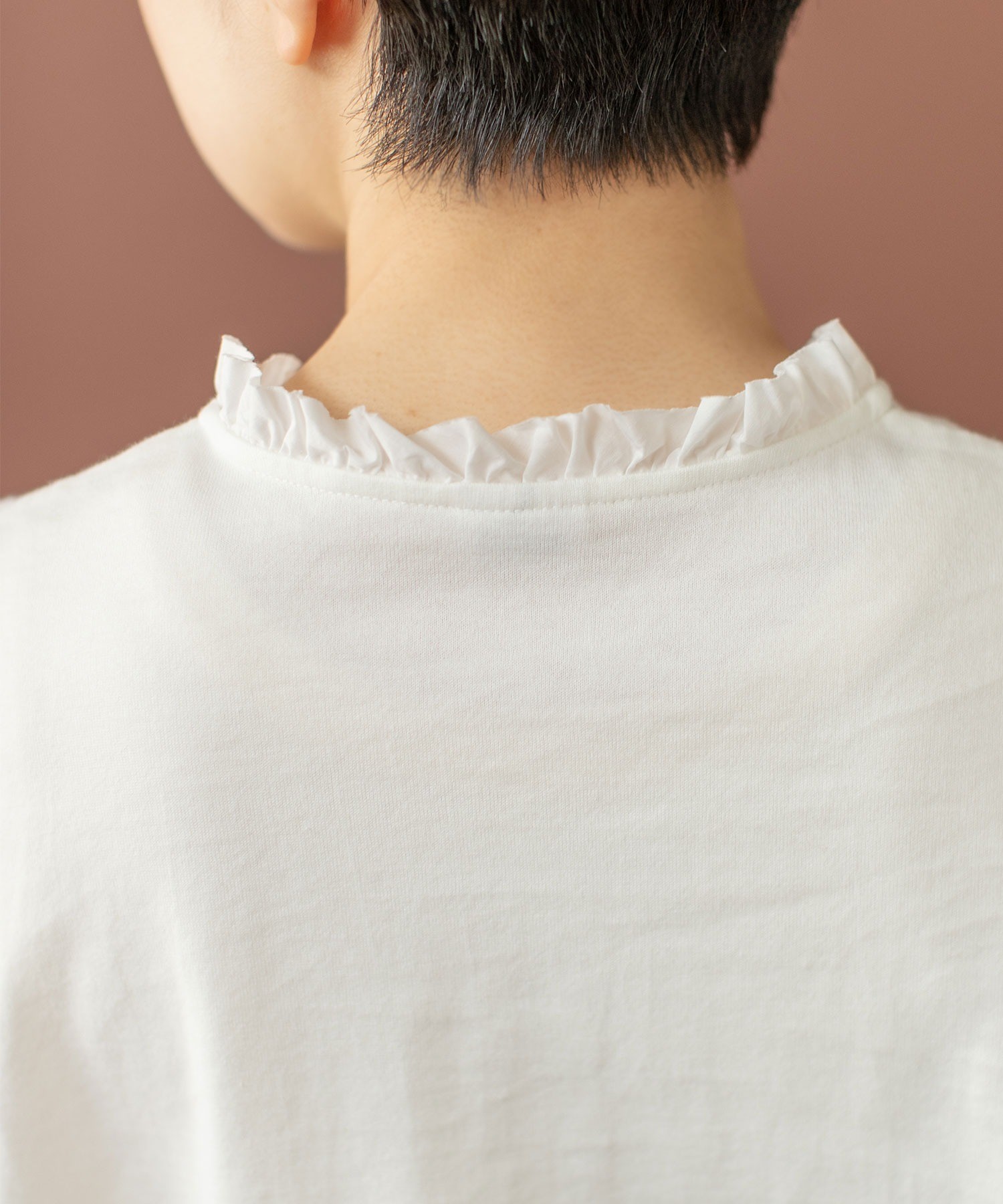 tシャツ コーマ天竺 ヘンリーネックフリルカットソー レディース AMBIDEX Store 【予約販売】○コーマ天竺 ヘンリーネックフリル