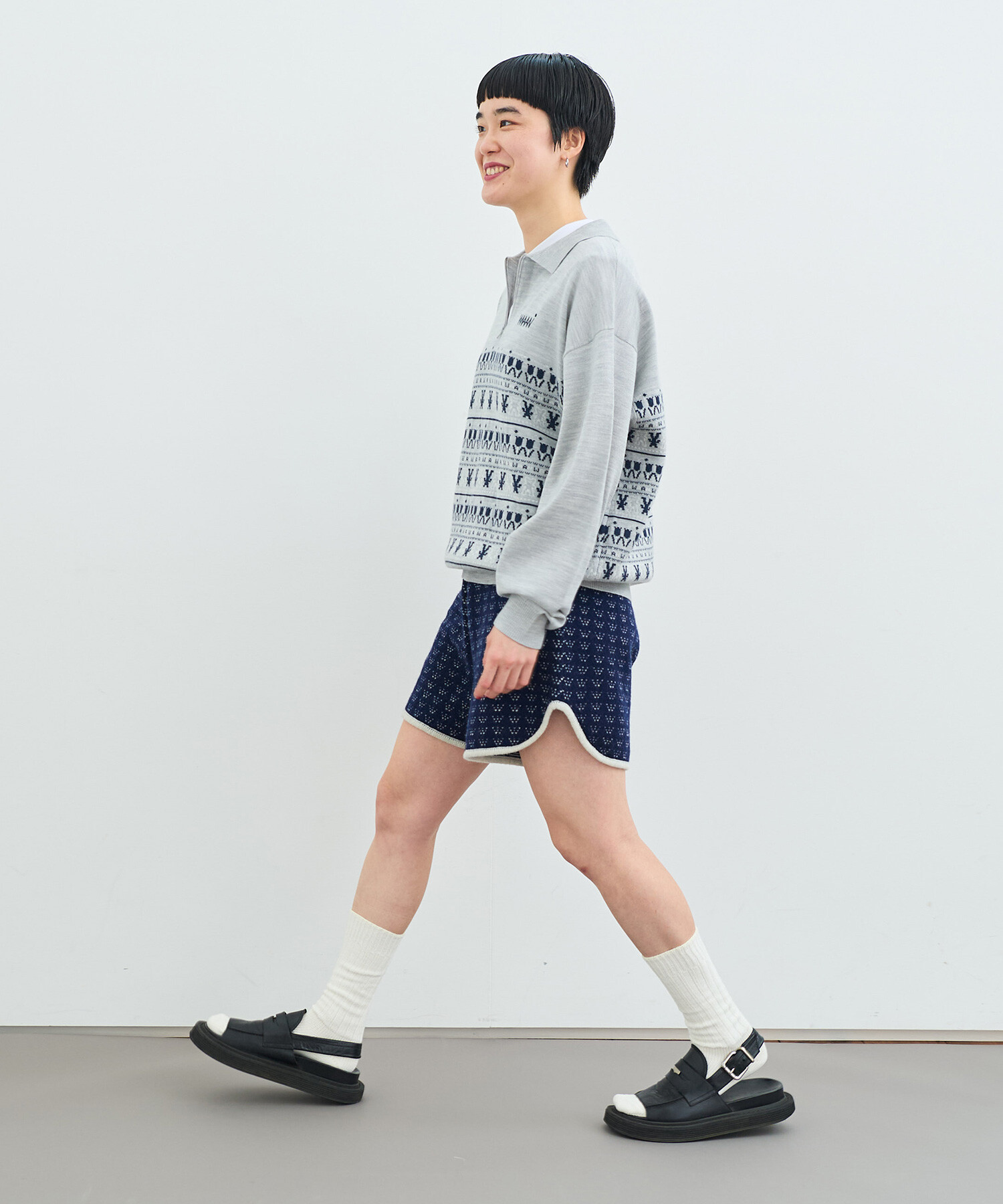 ★ブルちゃんshop★ AMBIDEX Store 〇WAAN JACQUARD ハーフジップブルゾン(F GRAY