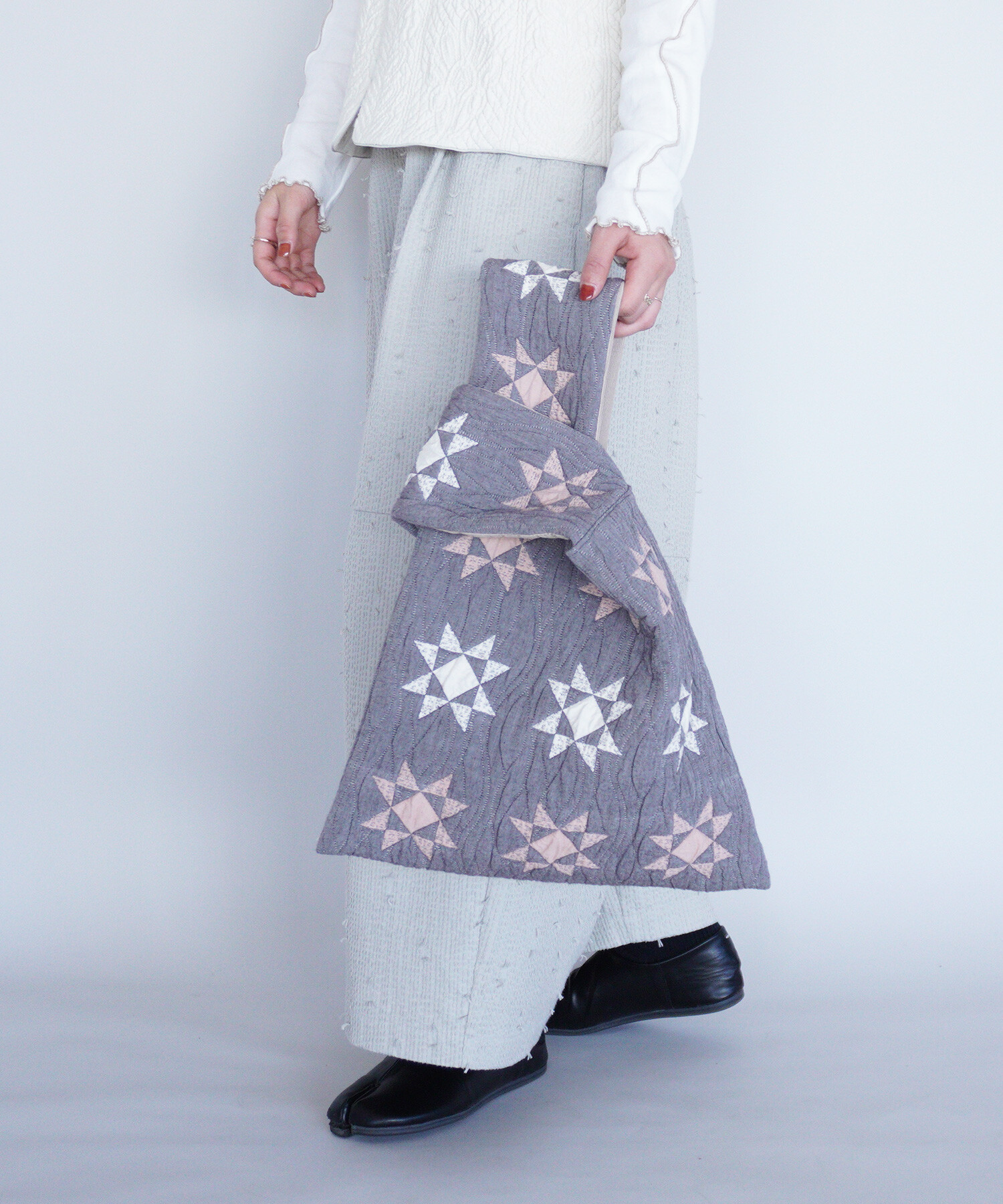 AMBIDEX Store 〇patchwork quilt jacquard ノットバッグ(F グレー