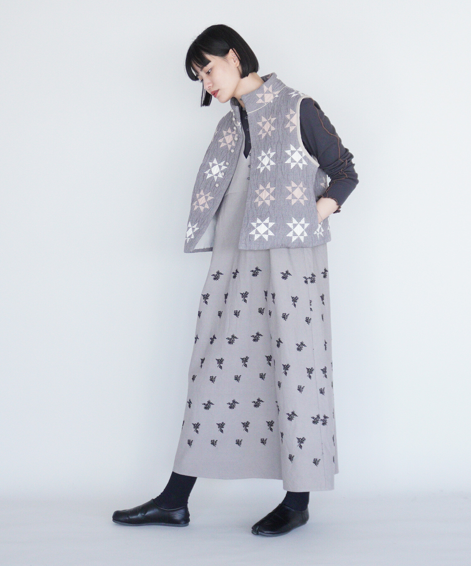 AMBIDEX Store 〇金木犀 embroidery ジャンパースカート(F グレー