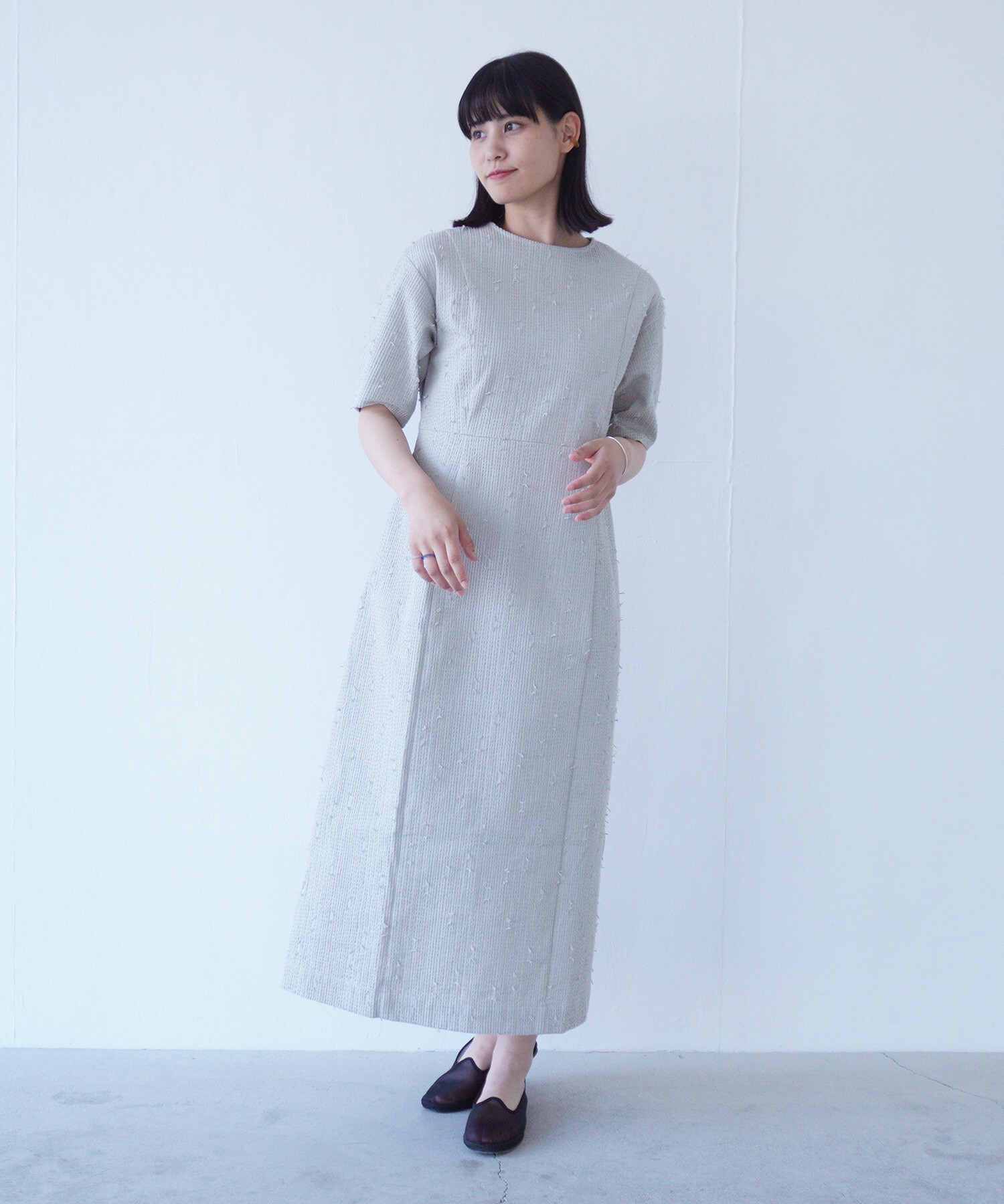 AMBIDEX Store 〇sashiko jacquard コクーンドレス(F ライトグレー
