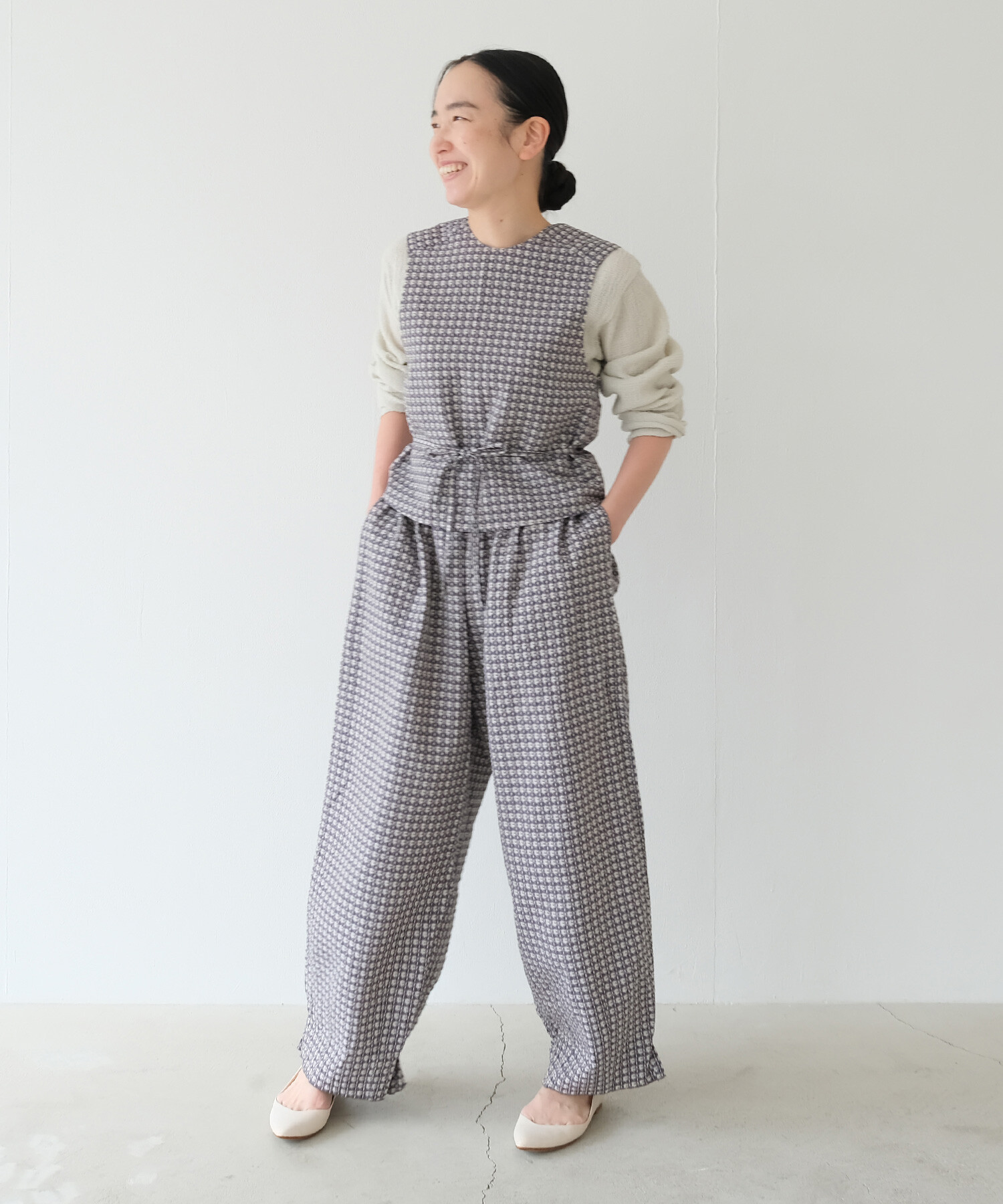 AMBIDEX Store 〇sashiko check ギャザーパンツ(F コン): FLAT-cic-HATENA