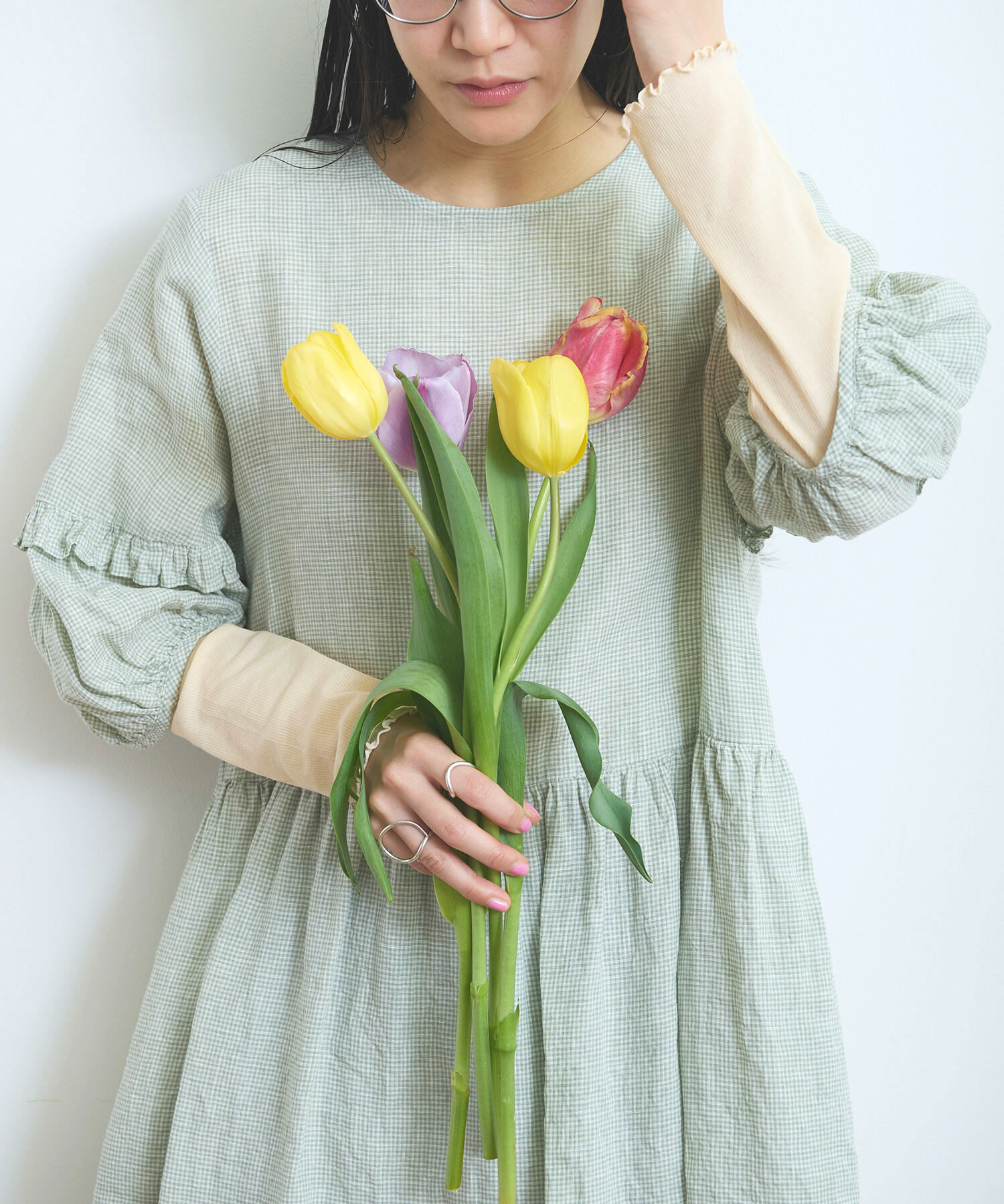 AMBIDEX Store LINEN gingham mini dress(F グリーン): l