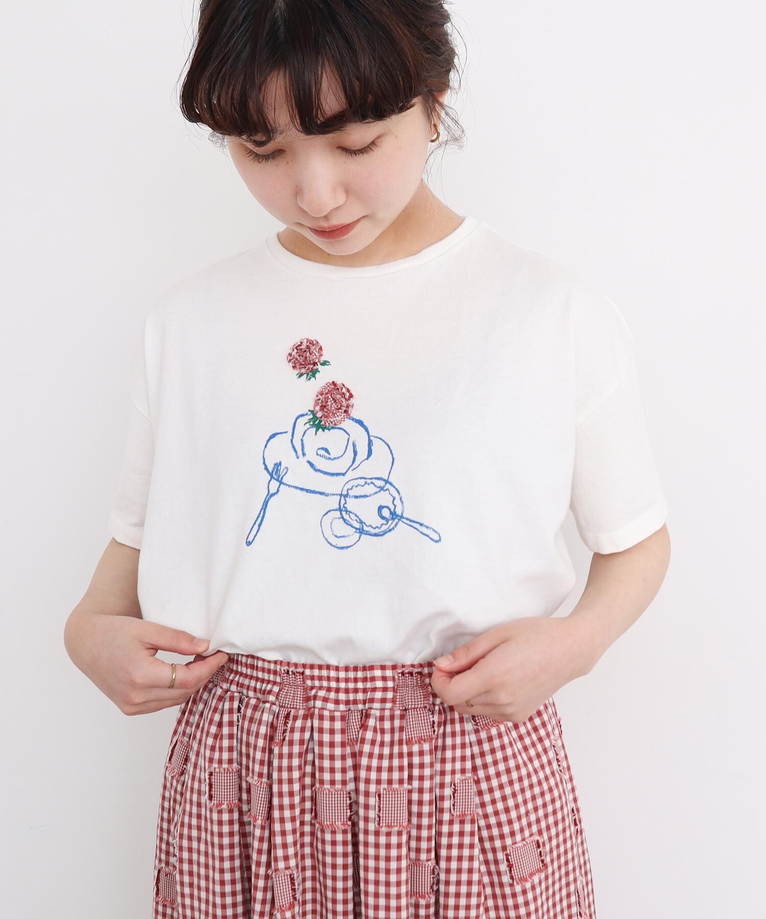 AMBIDEX Store 〇おやつの時間 テープ刺繍Tシャツ(F ボーダー