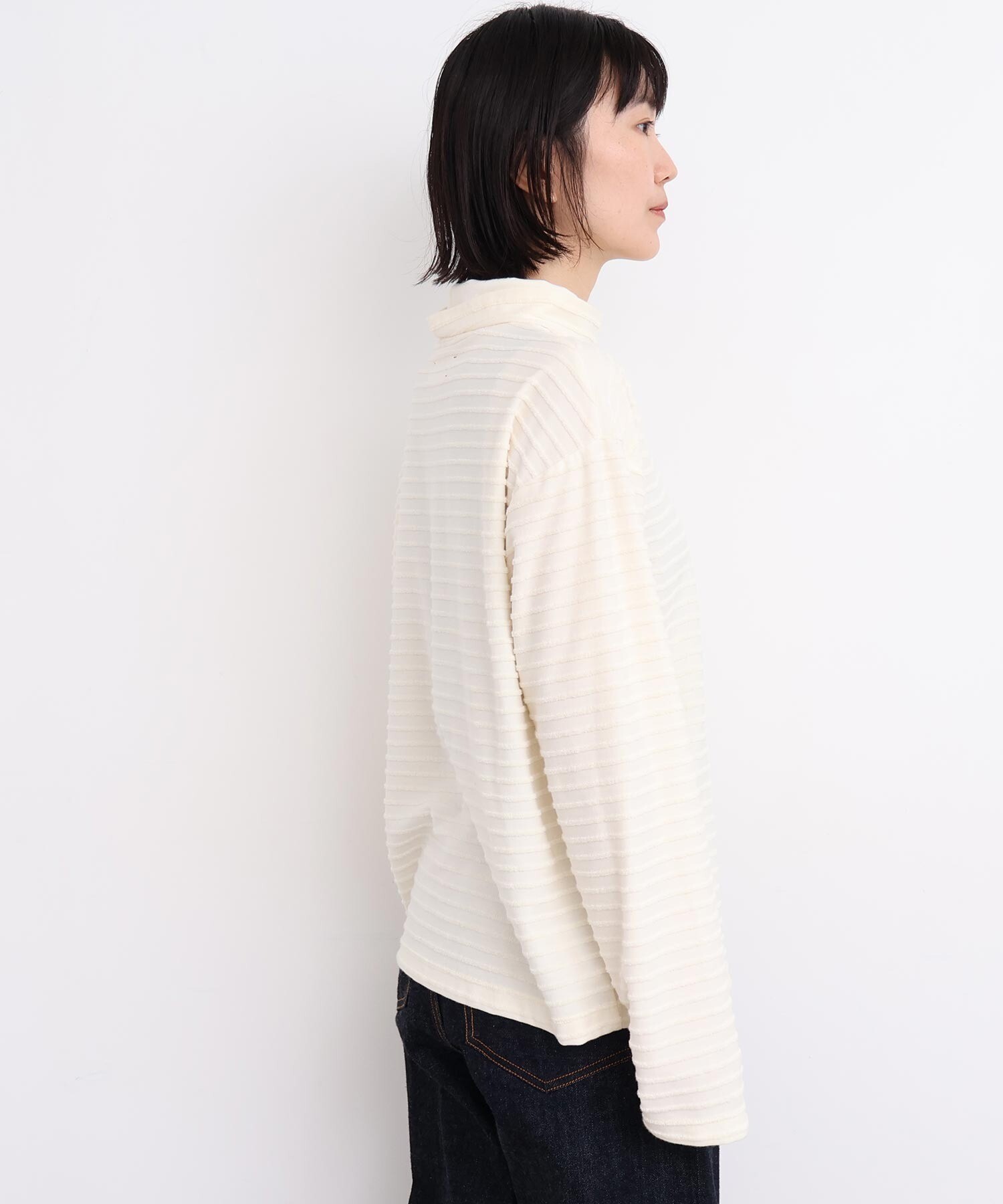 AMBIDEX Store 〇パイルボーダー タートルネックT(F クロ): l'atelier