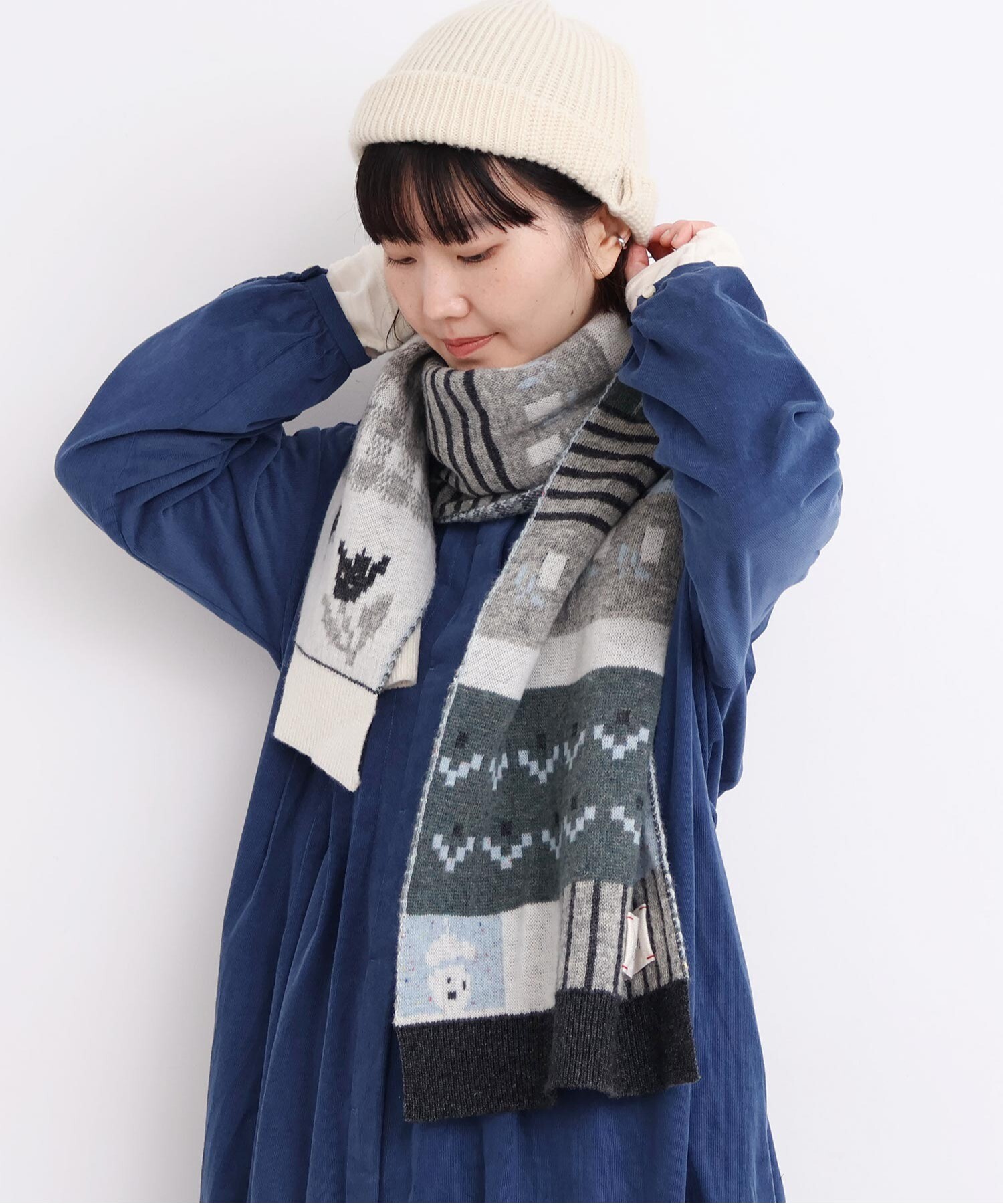 AMBIDEX Store 〇カラフルジャガード ふとマフラー(F グレー): l