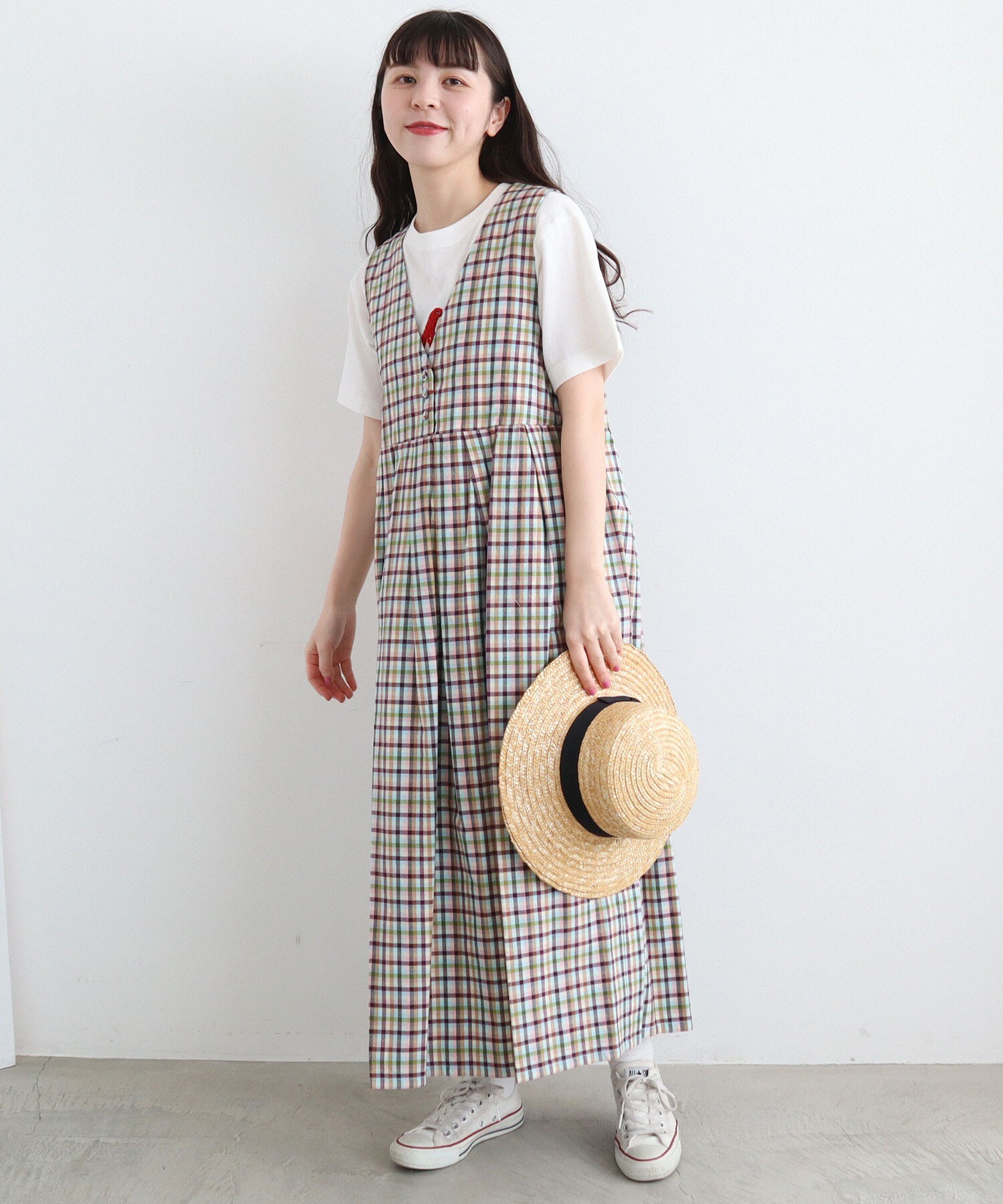 AMBIDEX Store ○ちいさい春のカラフルチェック ジャンパースカート(F 
