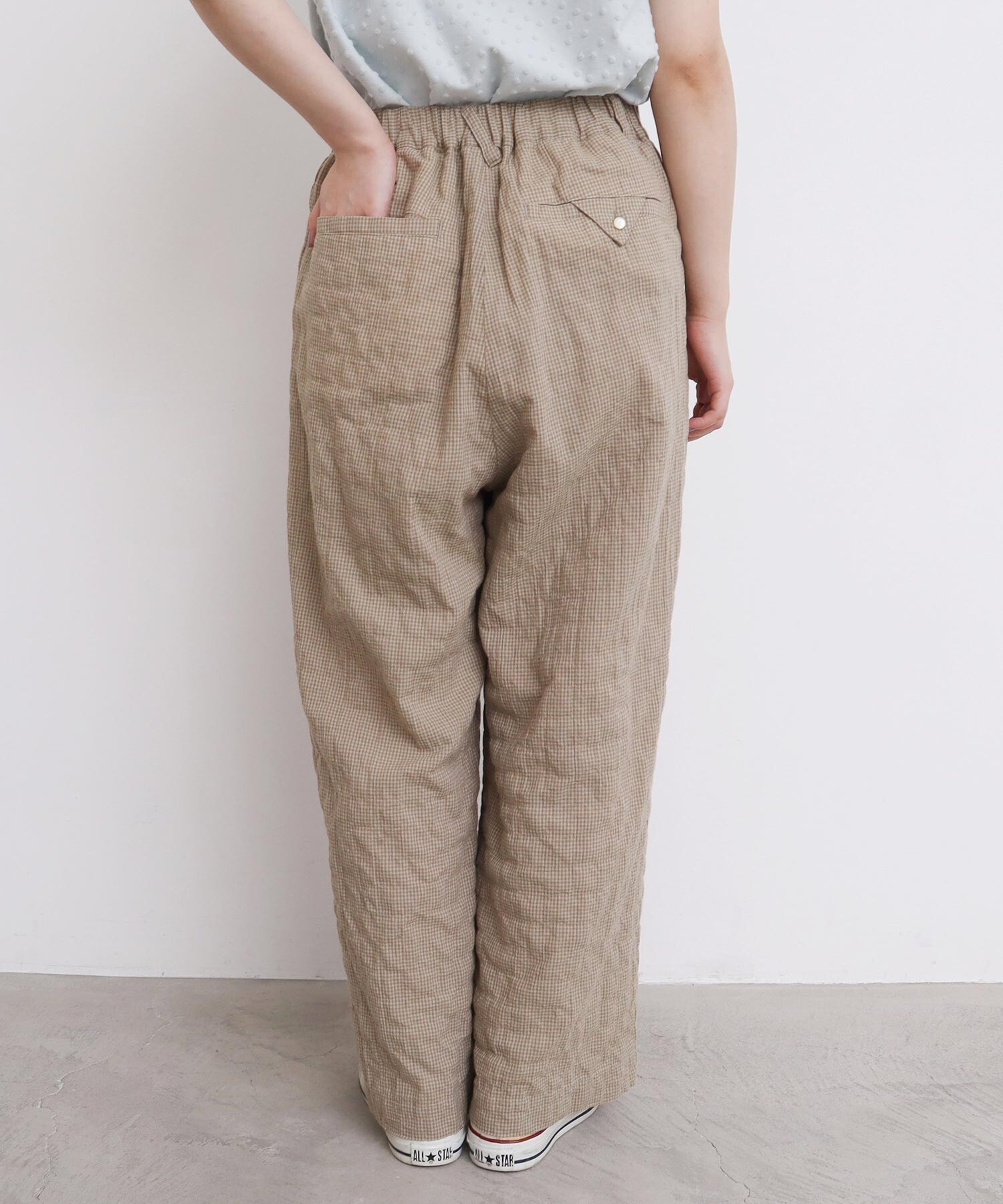 美品★l'atelier du savonくしゃっとチェックの裾しぼりパンツ l'atelier du savon（アトリエドサボン）の「○くしゃっと