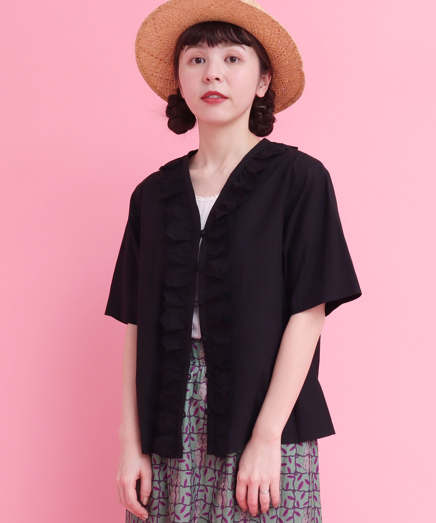 AMBIDEX Store 【予約販売】○ネコカットワークレースフリル ブラウス(F ギンガム): l'atelier du savon