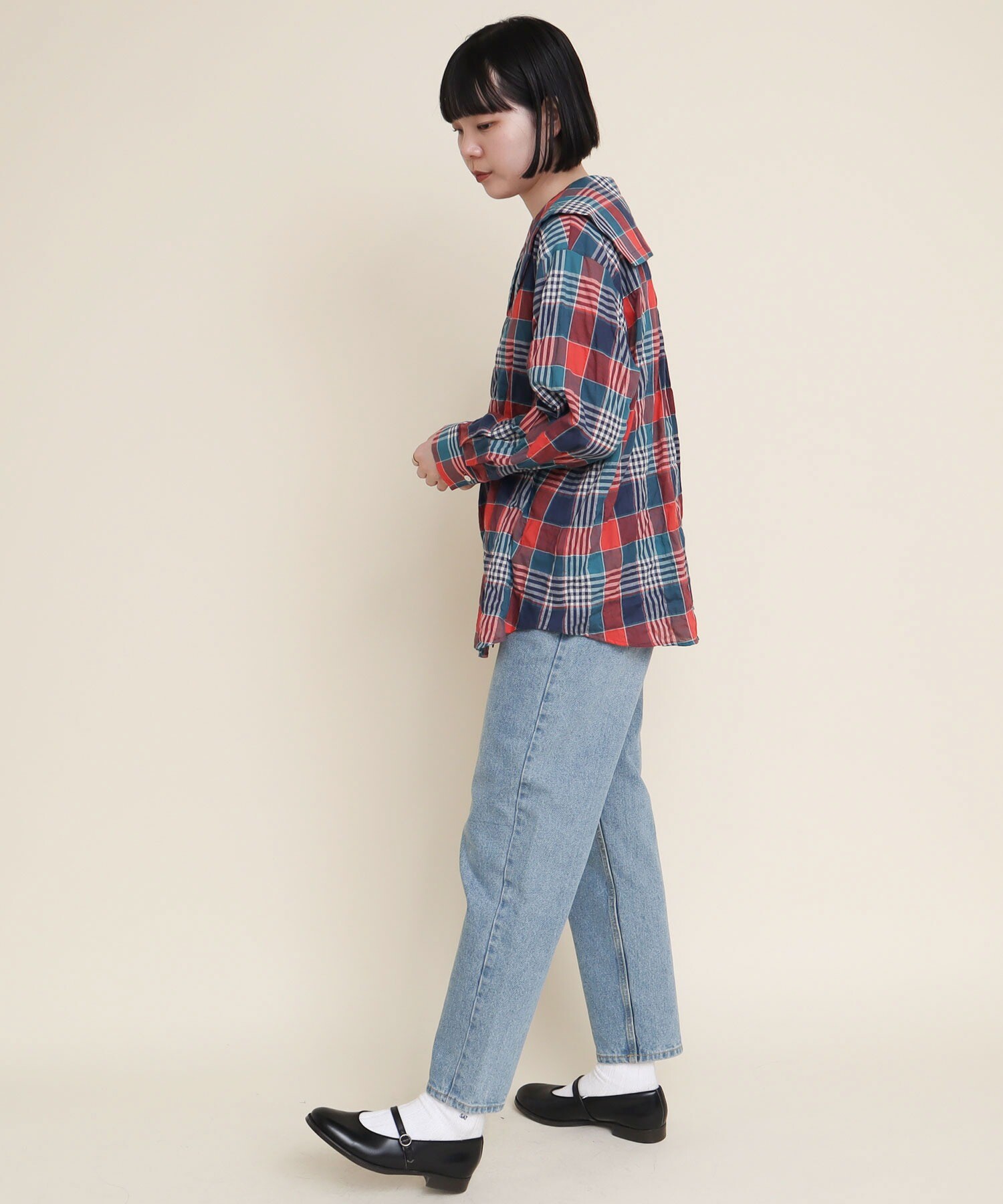 AMBIDEX Store 〇shirring check big BLOUSE(F アカ): l'atelier du savon