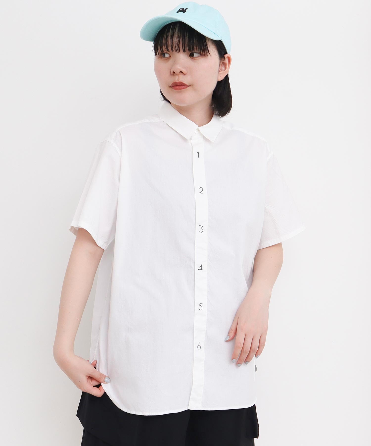 AMBIDEX Store 80/2ピンオックス 数字刺繍半袖シャツ(F ピンク