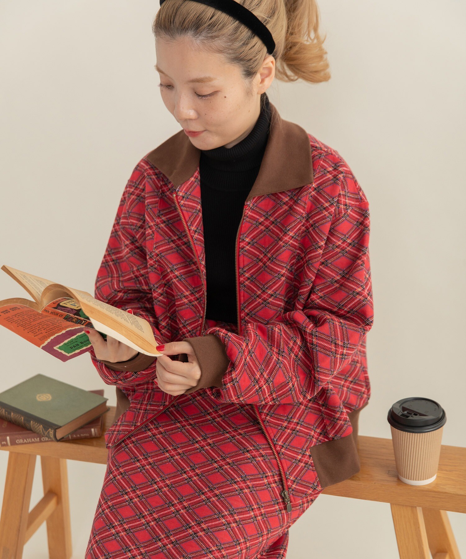 AMBIDEX Store チェック柄キルトジャカード ブルゾン(F アカ): CHILD WOMAN