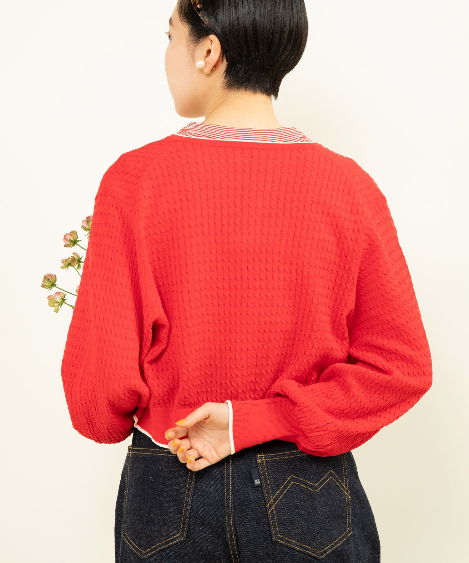 AMBIDEX Store ○coolcottonケーブル編み ショートクルーネック