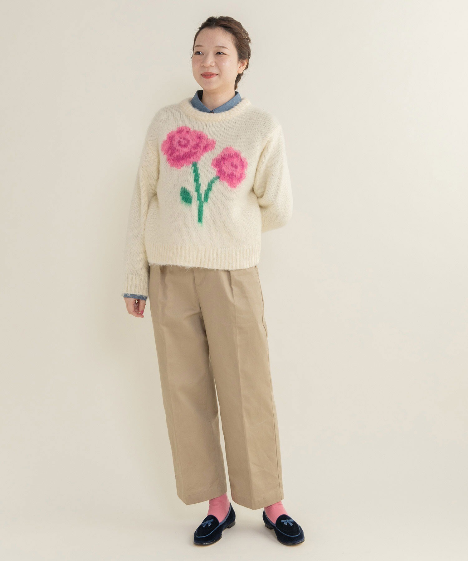 AMBIDEX Store ○花モチーフ起毛インターシャプルオーバー(F