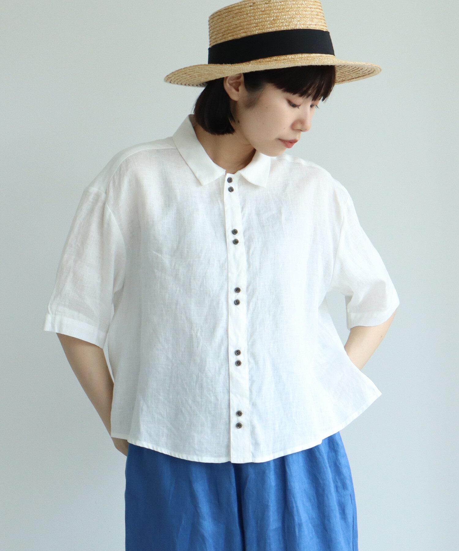 AMBIDEX Store △60s フレンチリネン boy shirt(F アカ): bulle de savon