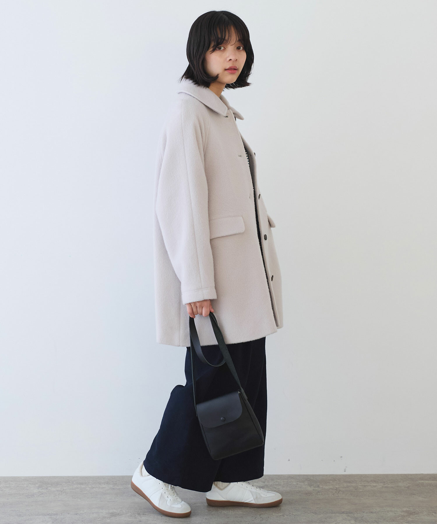 AMBIDEX Store 〇 モヘア / カシミア シャギー Aラインコート(F クロ