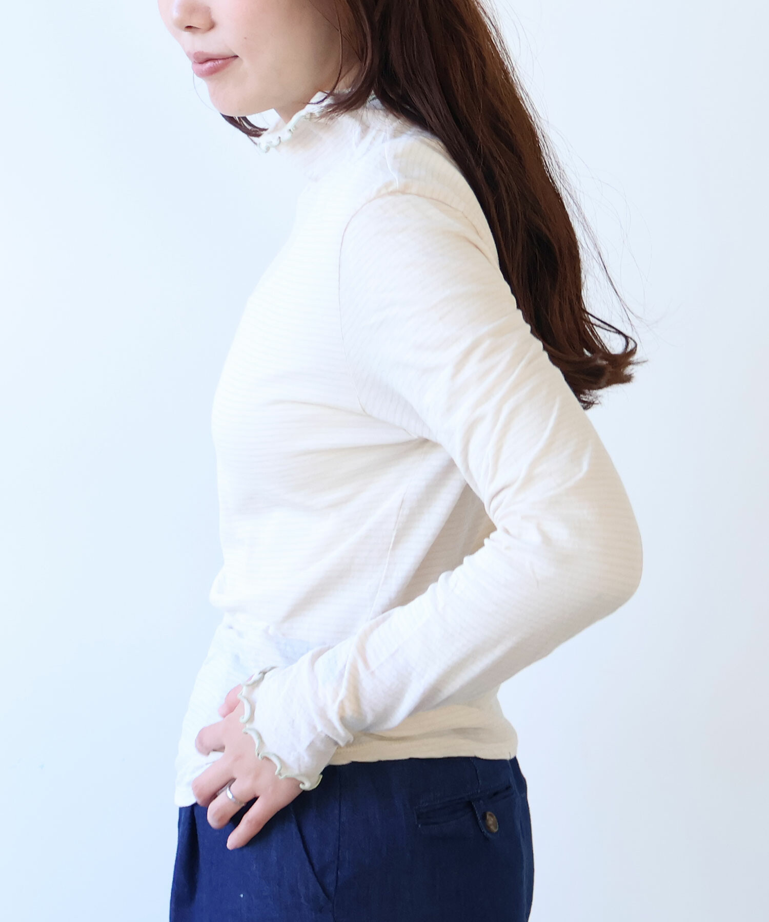 AMBIDEX Store ○ 60/-×60/- ボーダー ハイネックプルオーバー(F シロ