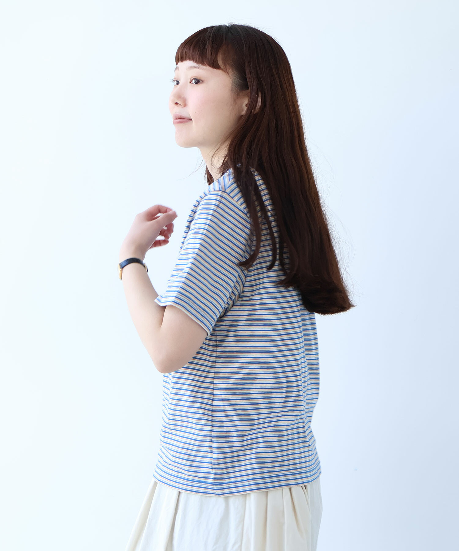 AMBIDEX Store ○ マルチボーダー ヘンリーネック Tシャツ(F アカ