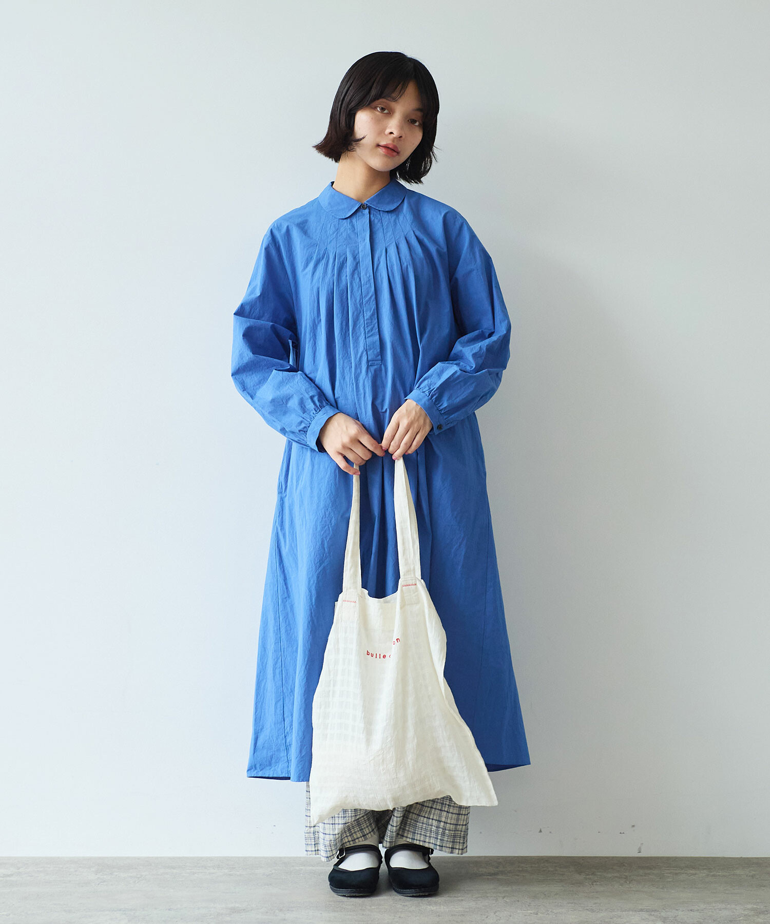 AMBIDEX Store 〇 basic cotton タックワンピース(F アオ): bulle de savon