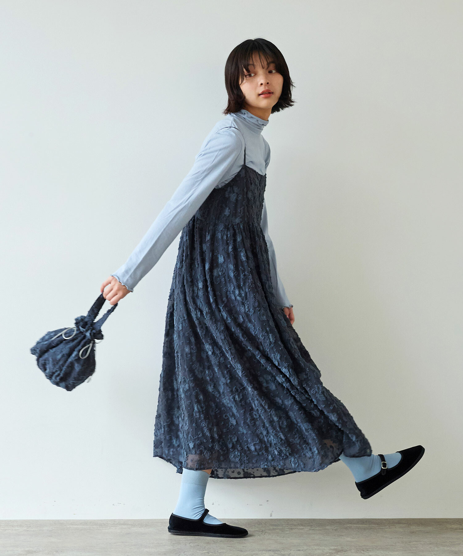 AMBIDEX Store 〇 踊るはな ジャカード ワンピース(F チャコール