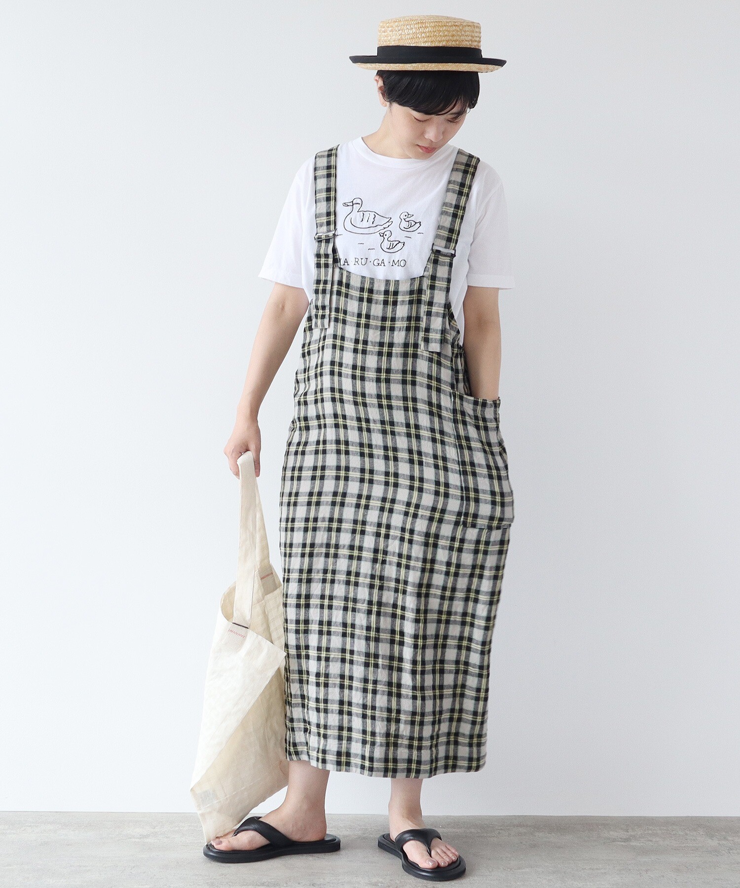 AMBIDEX Store ○リネン/CHECK ジャンパースカート(F イエロー): bulle 