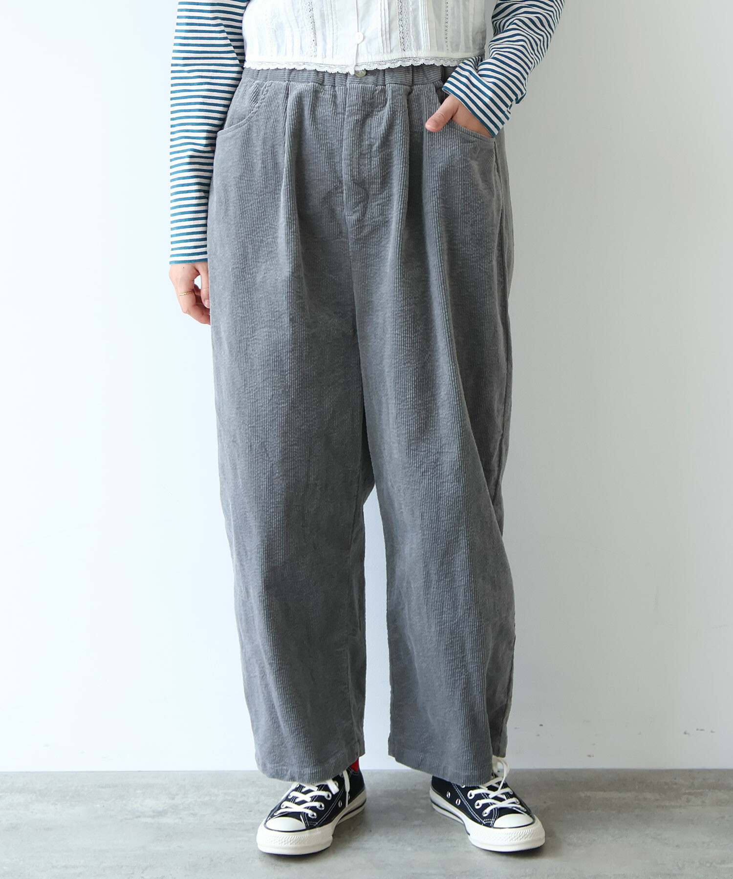 AMBIDEX Store ○ 11W サッカーコーデュロイ パンツ(F アイボリー